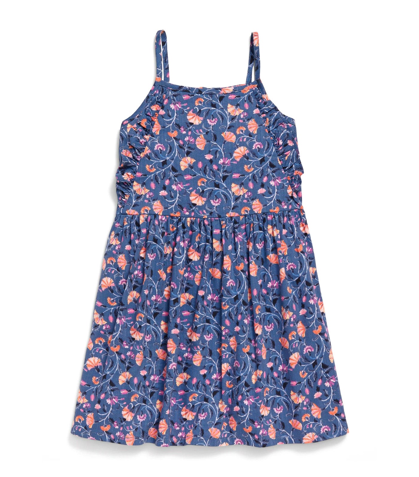 Printed Sleeveless Ruffle-Trim Dress for Toddler Girls Navy Floral