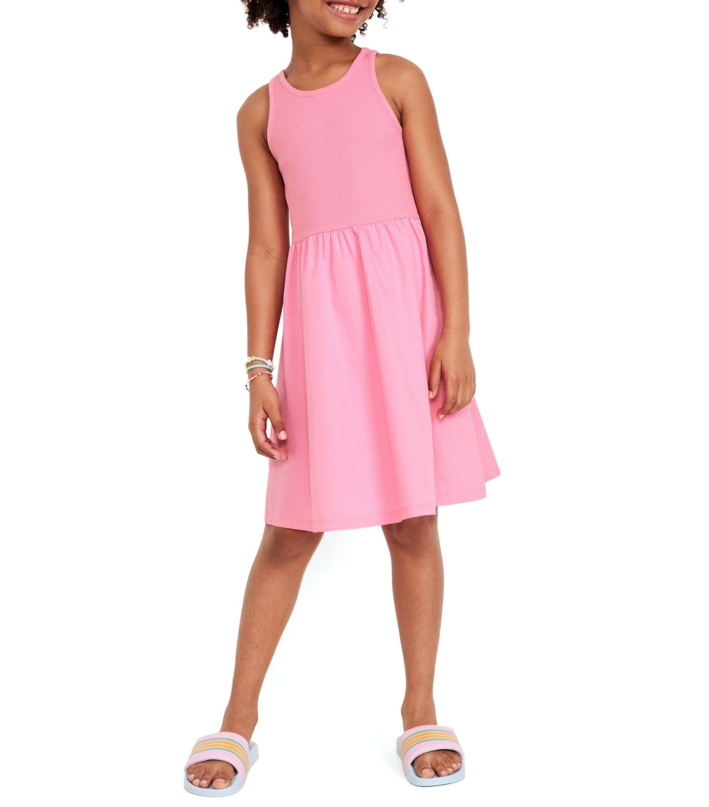 Sleeveless Mixed Material Dress for Girls Rose Claret