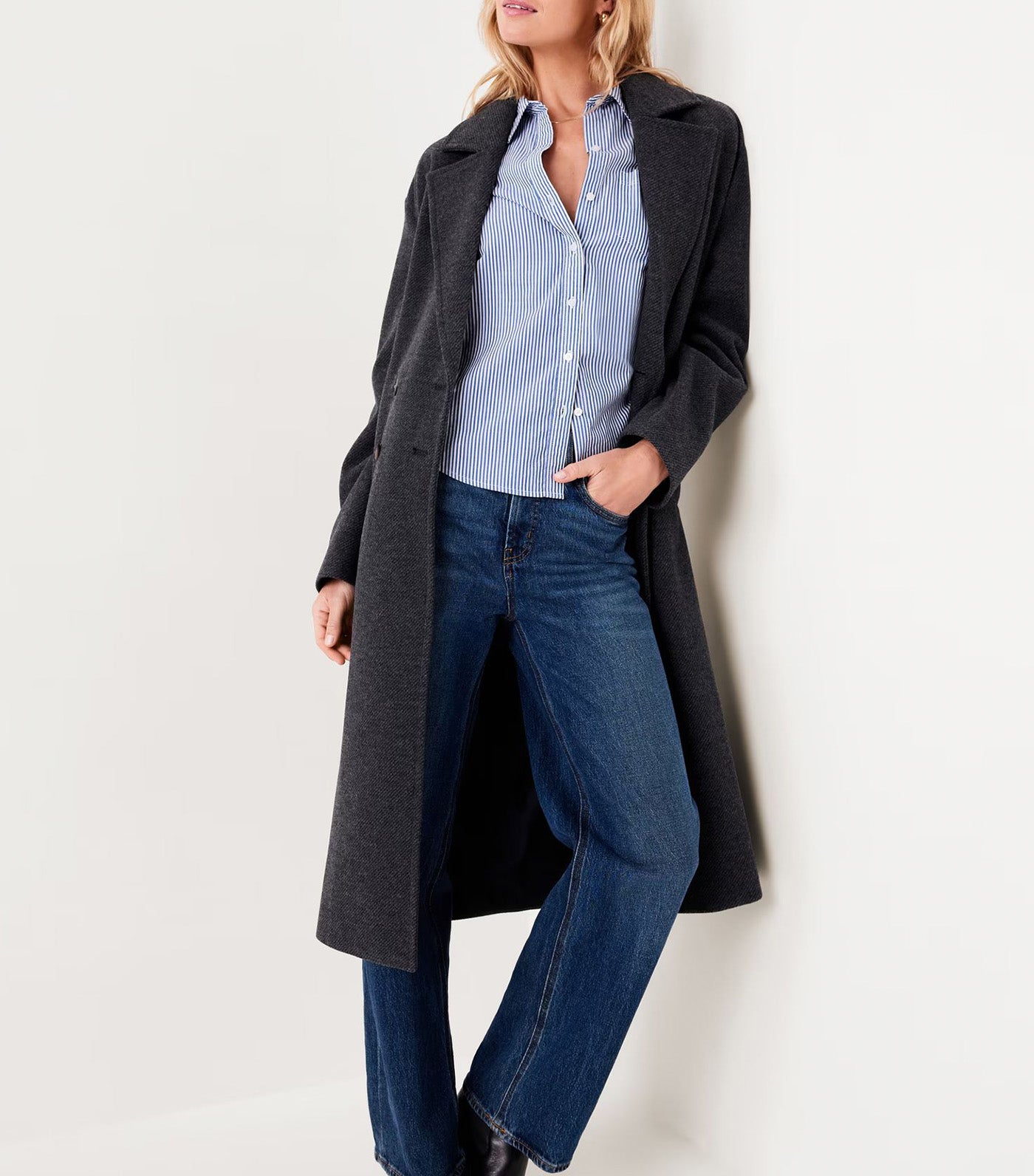 Classic Button-Down Shirt for Women White/Blue Stripe