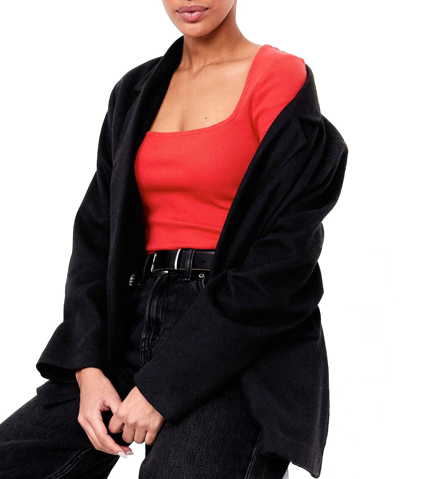 Ribbed Square-Neck T-Shirt for Women Live Coral