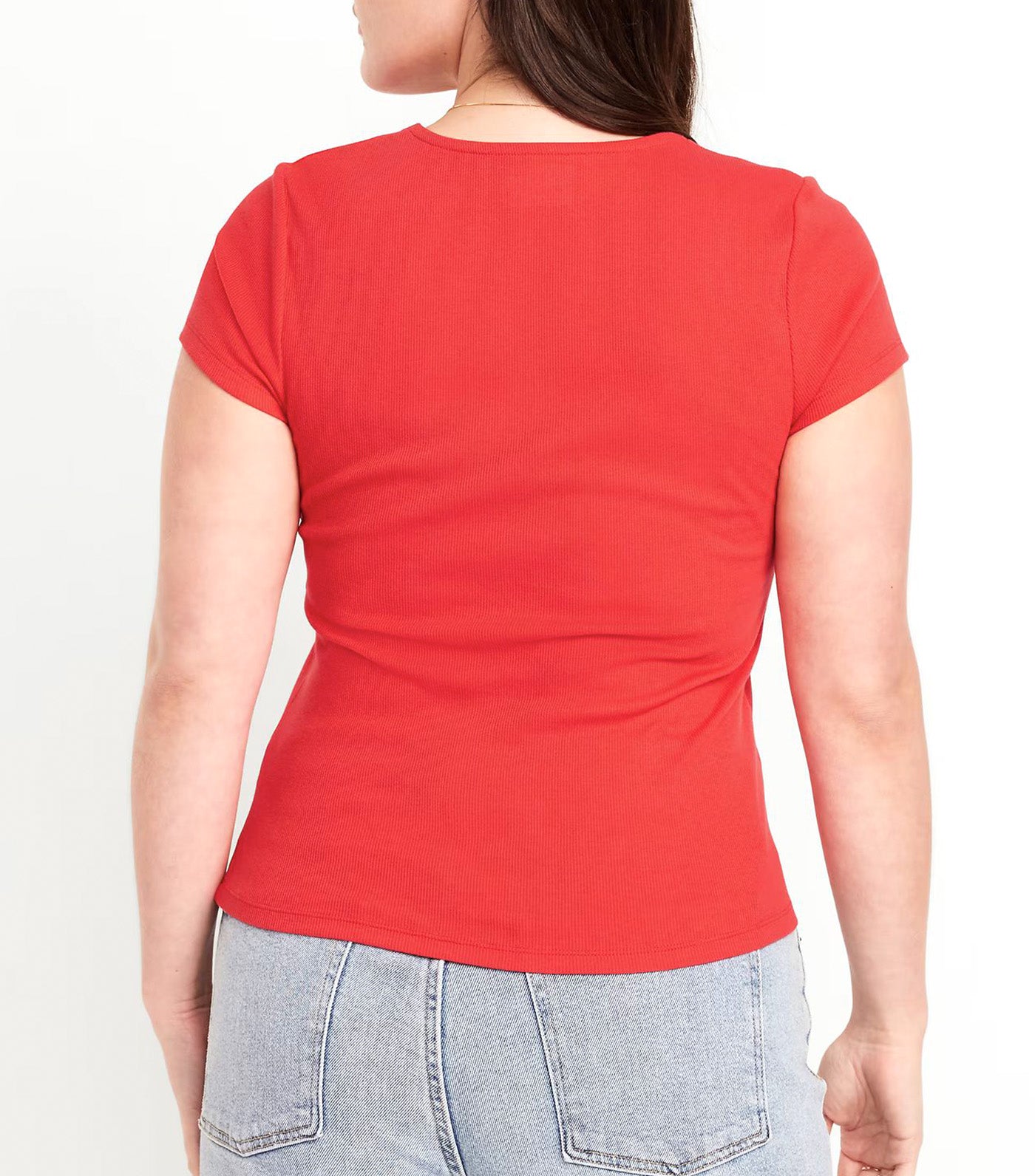 Ribbed Square-Neck T-Shirt for Women Live Coral