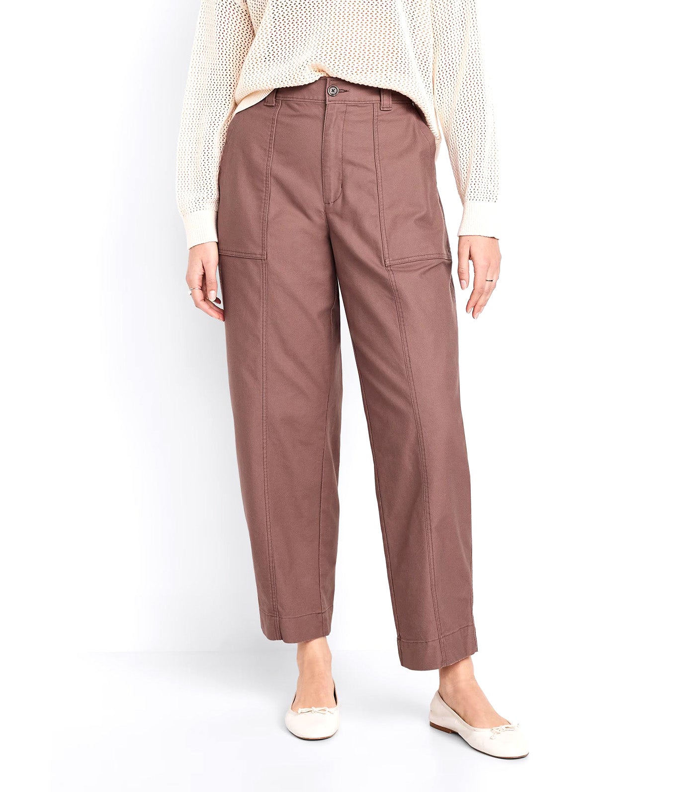 High-Waisted Canvas Barrel-Leg Pants Warm Taupe