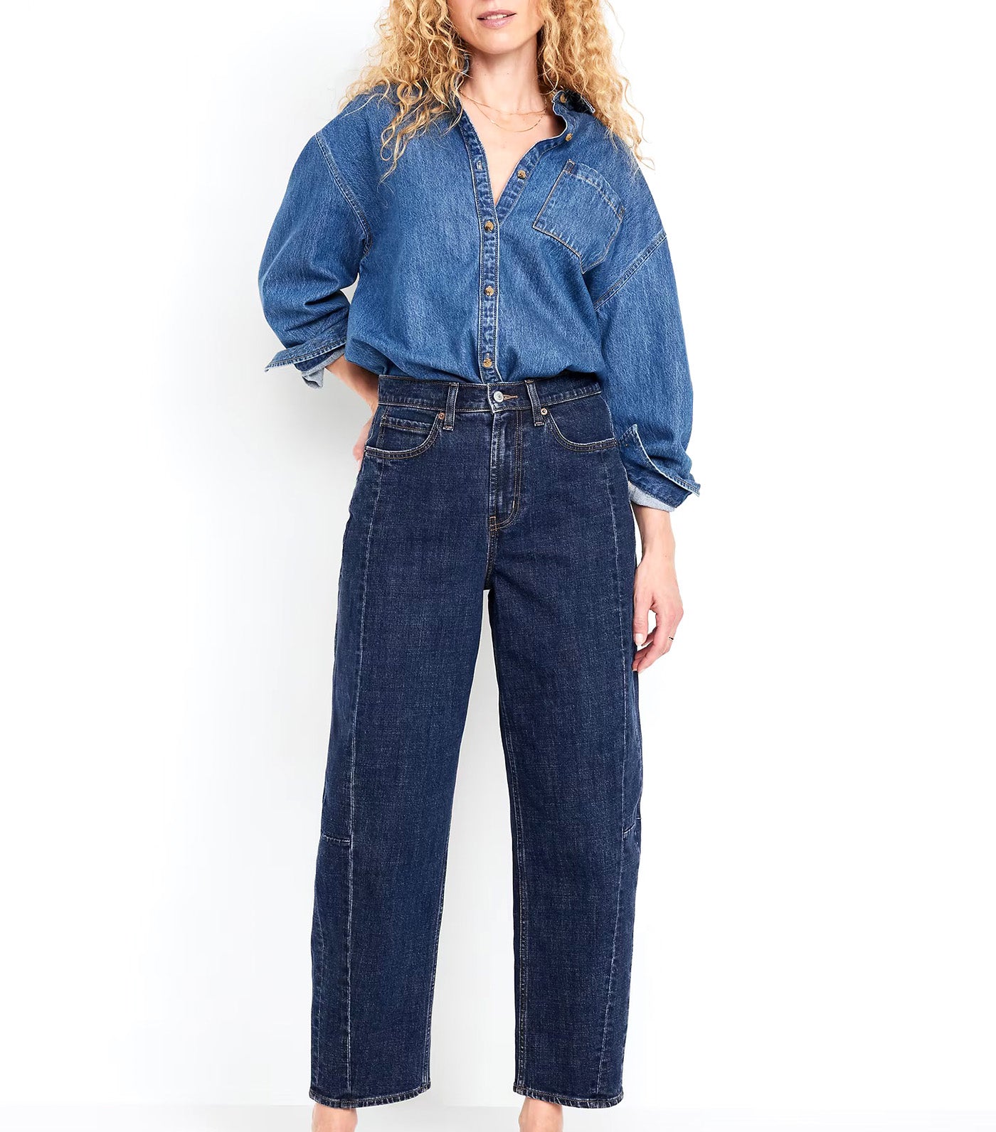 High Waisted Barrel Ankle Jeans Dark Wash