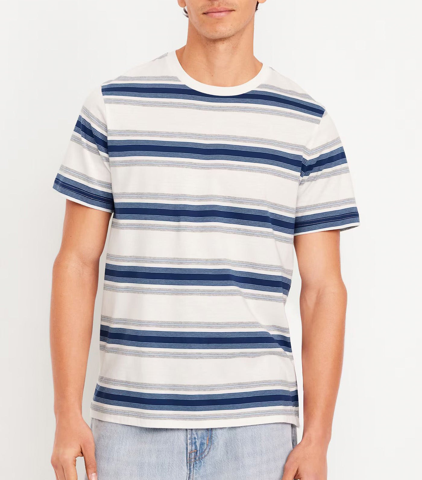 Crew-Neck Striped T-Shirt for Men Navy Stripe