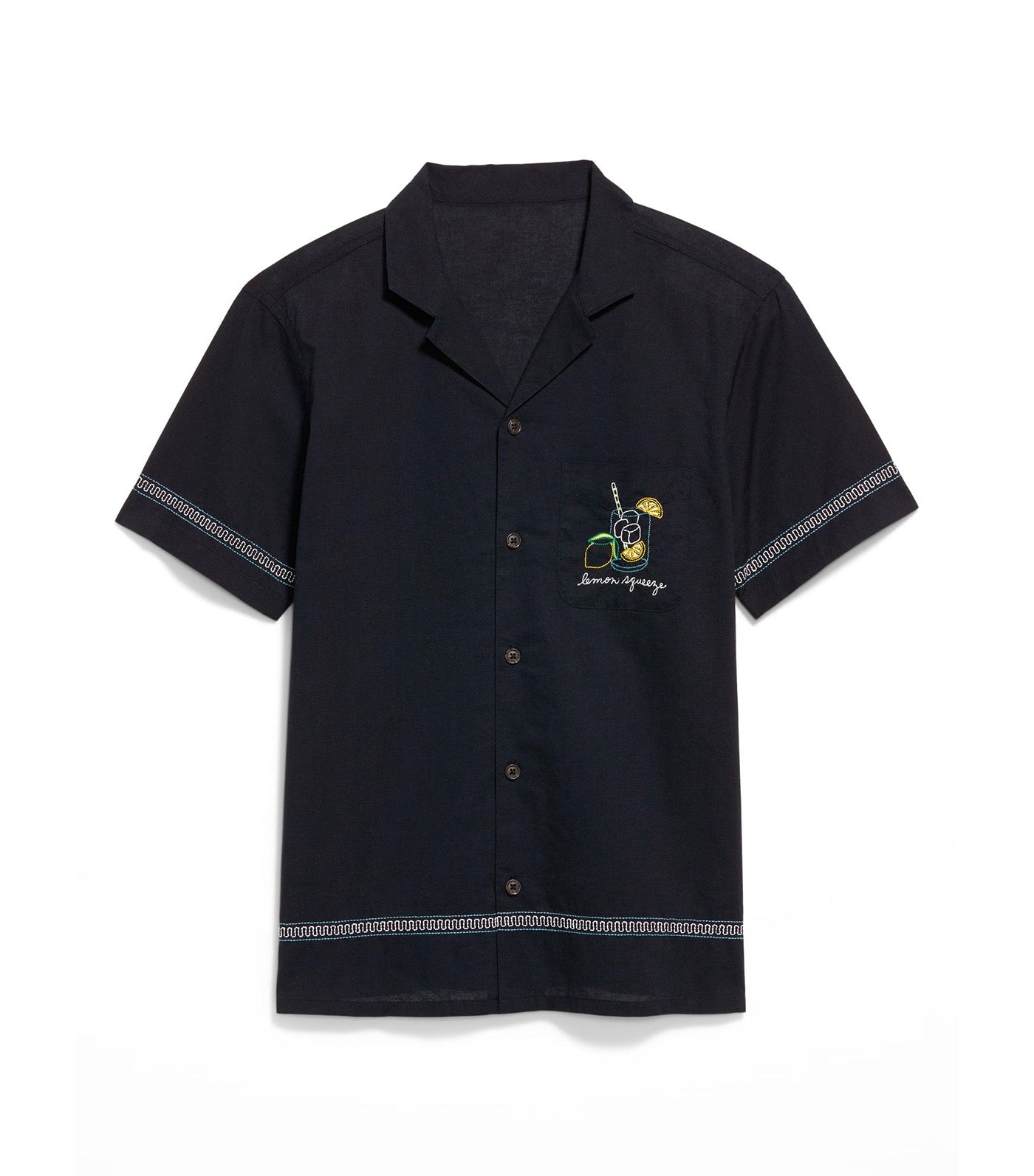 Short-Sleeve Graphic Camp Shirt for Men Black Jack