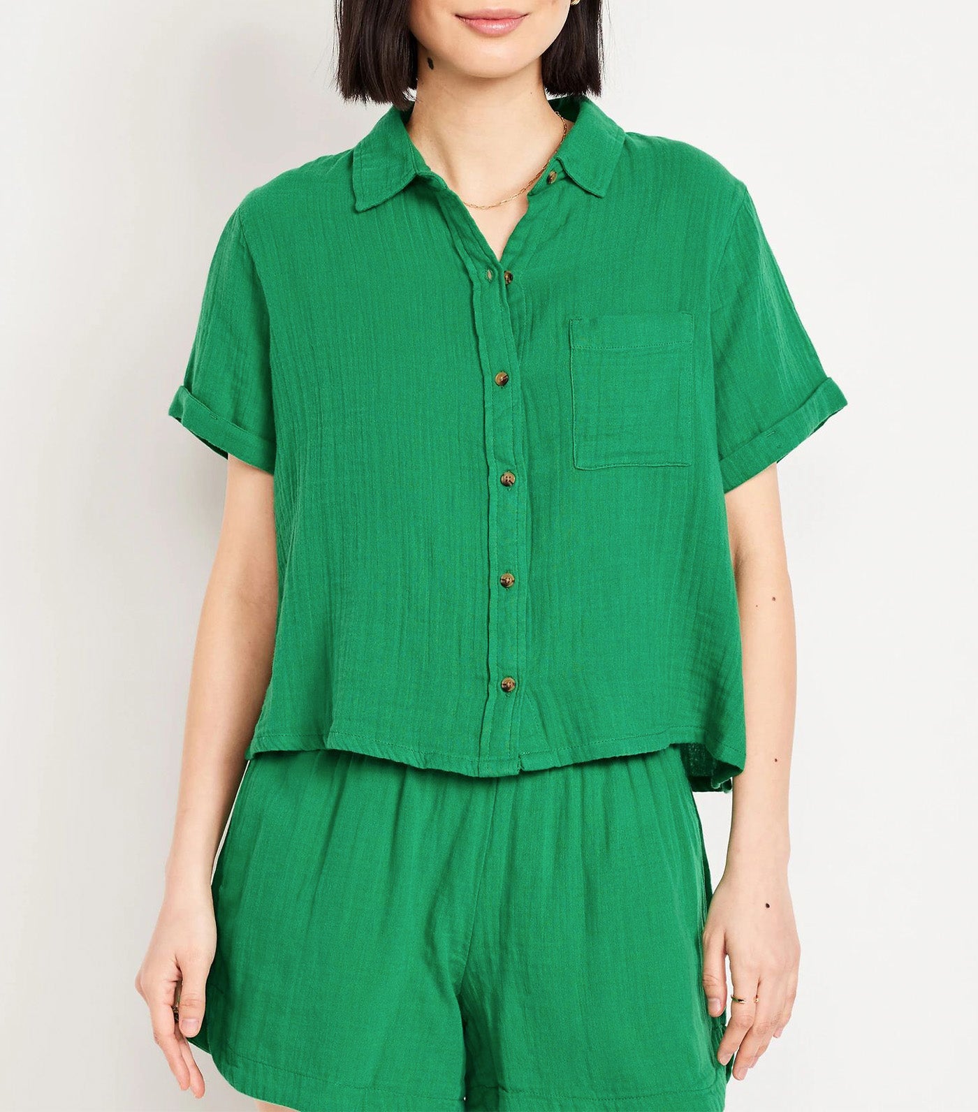 Loose Button-Down Shirt for Women Green Mangrove