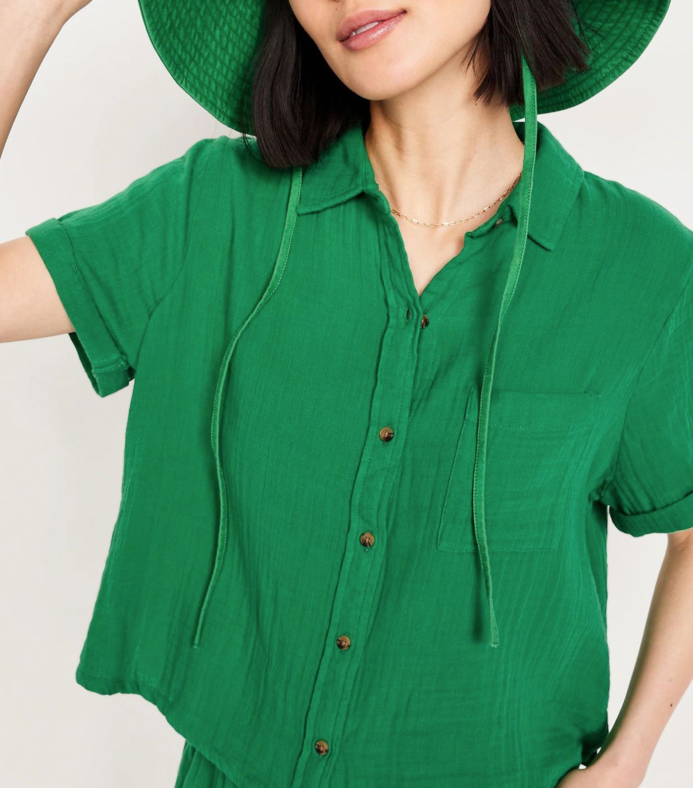 Loose Button-Down Shirt for Women Green Mangrove