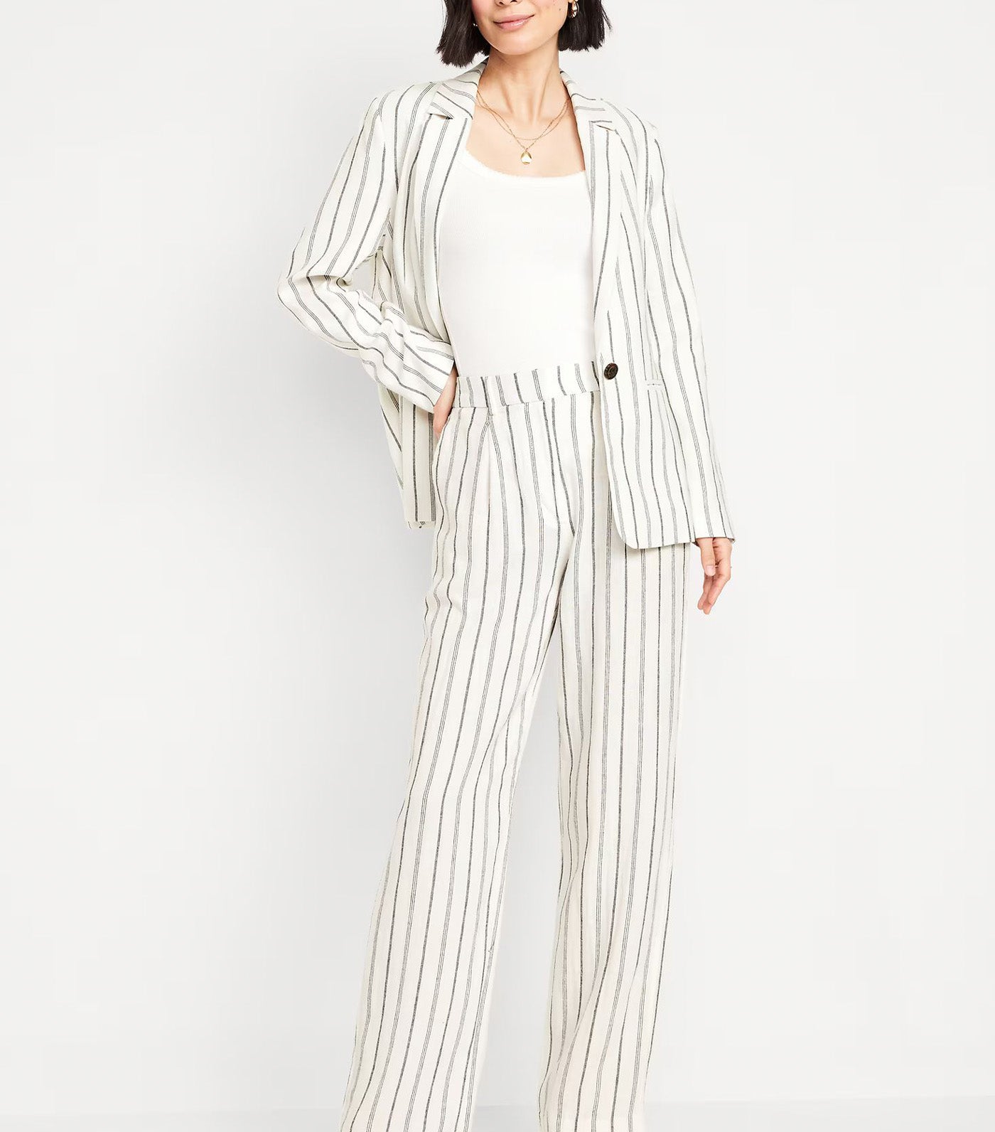 Extra High-Waisted Taylor Wide-Leg Trouser Pants for Women Black Stripes