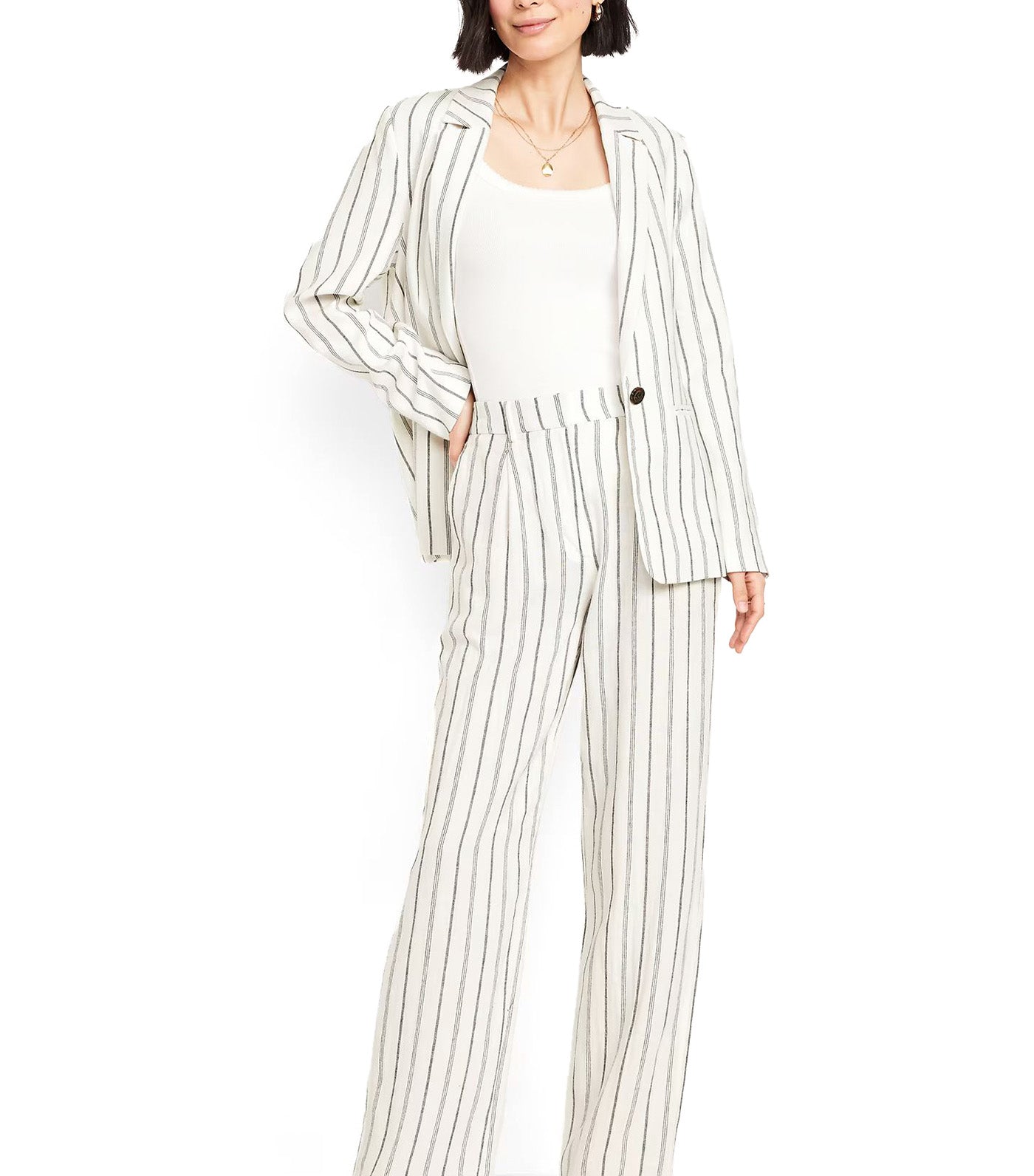 Extra High-Waisted Taylor Wide-Leg Trouser Pants for Women Black Stripes