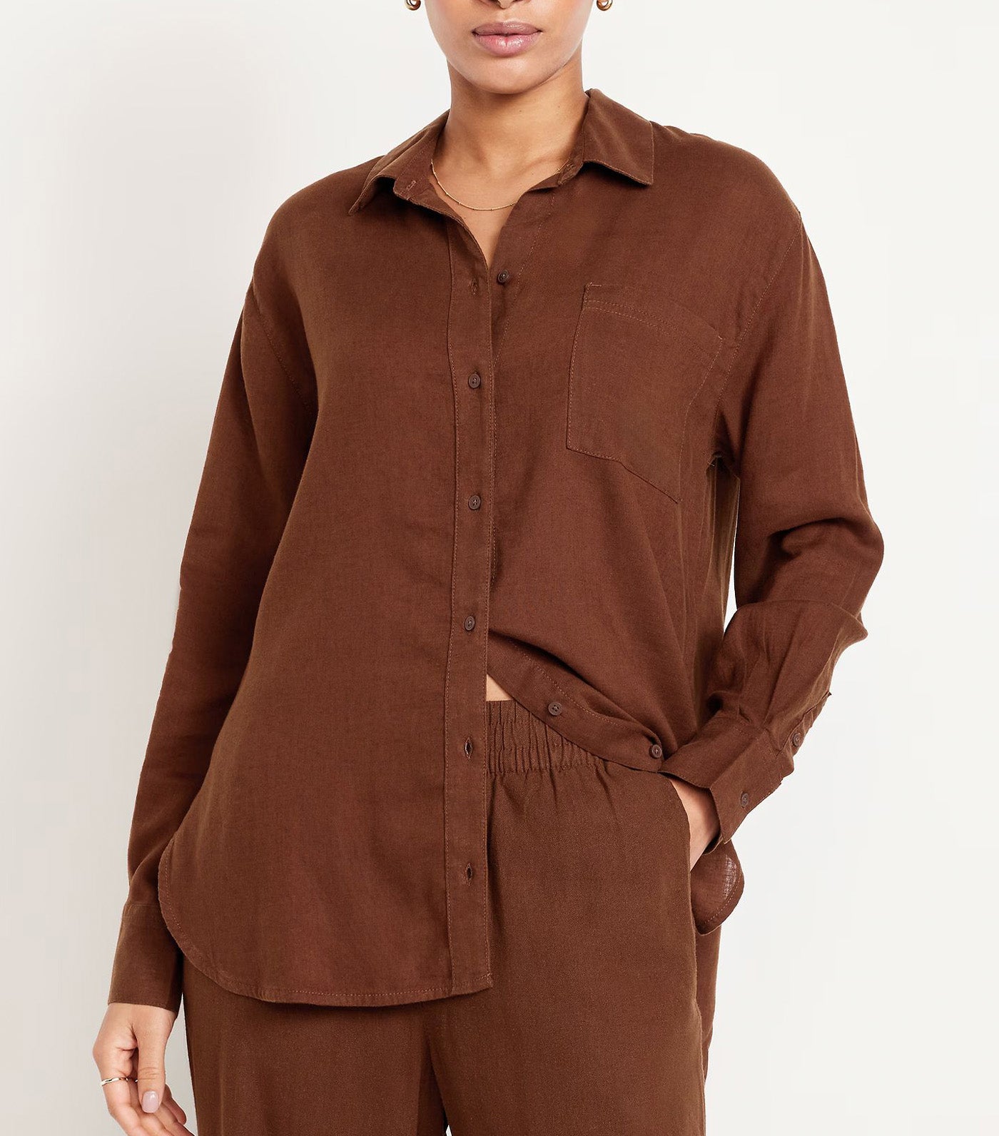 Linen-Blend Loose Button-Down Shirt for Women Precious Earth