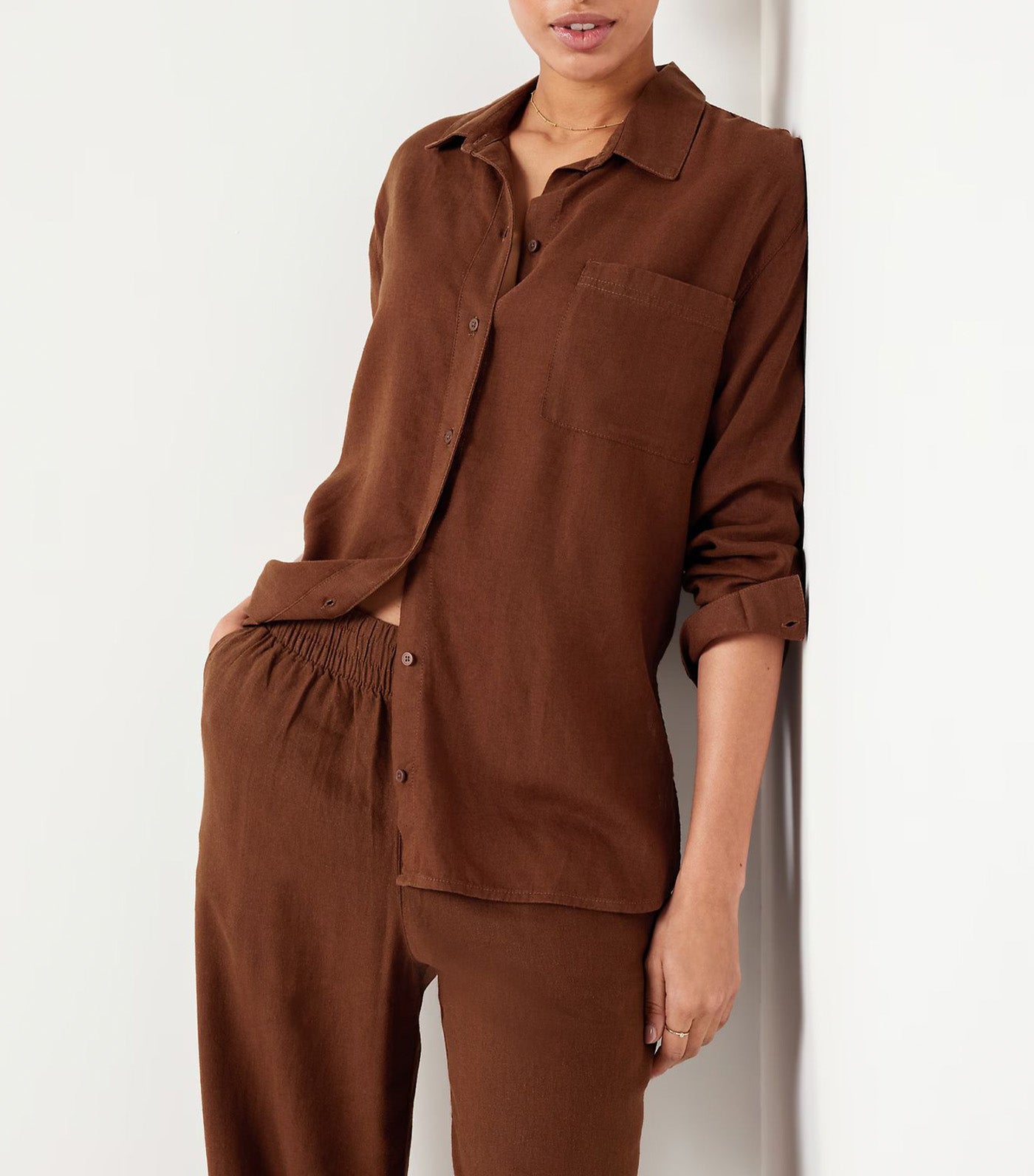 Linen-Blend Loose Button-Down Shirt for Women Precious Earth