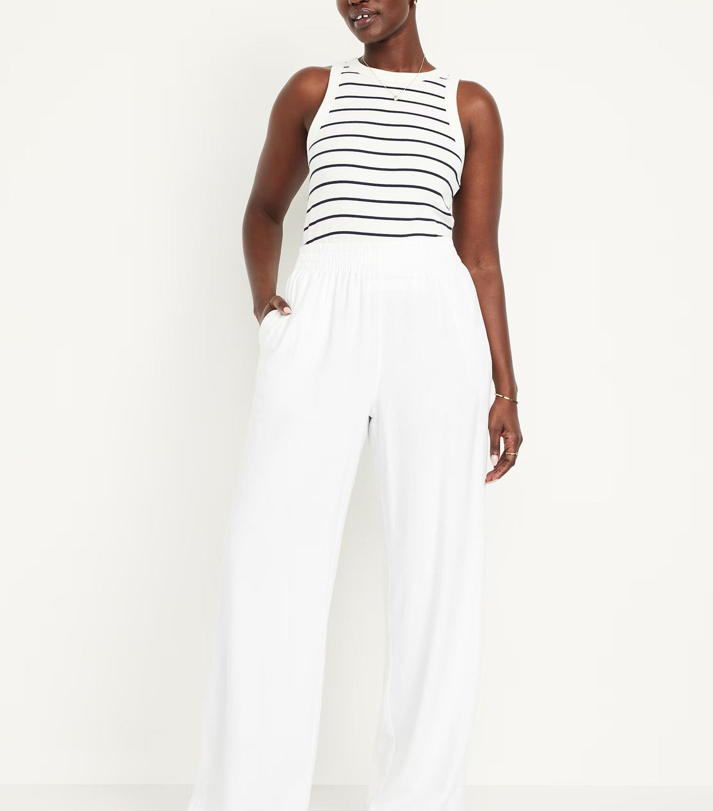 High-Waisted Linen-Blend Wide-Leg Pants for Women Calla Lily 451