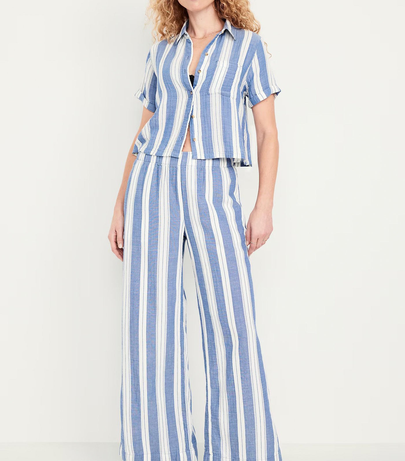 High-Waisted Wide-Leg Pants for Women Blue/Blue Stripe