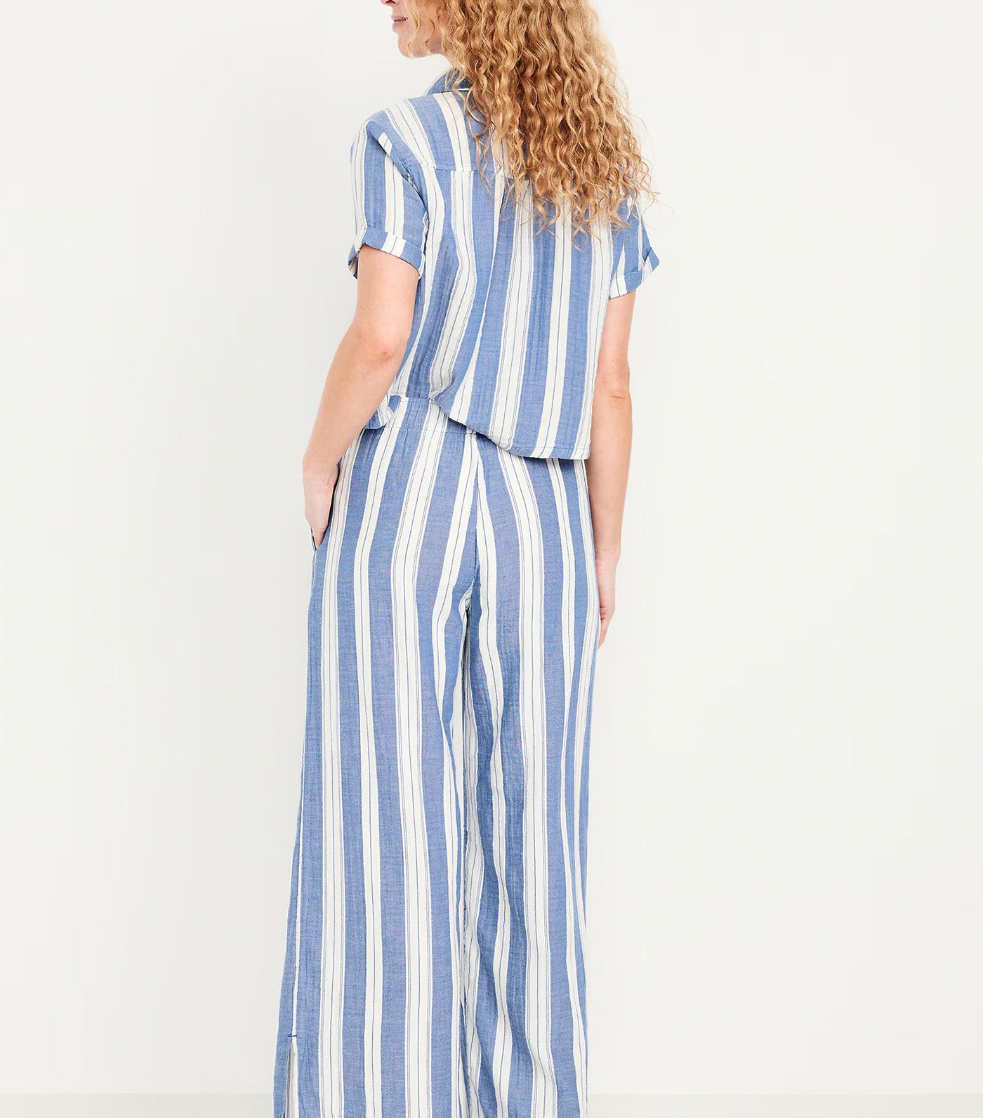 High-Waisted Wide-Leg Pants for Women Blue/Blue Stripe
