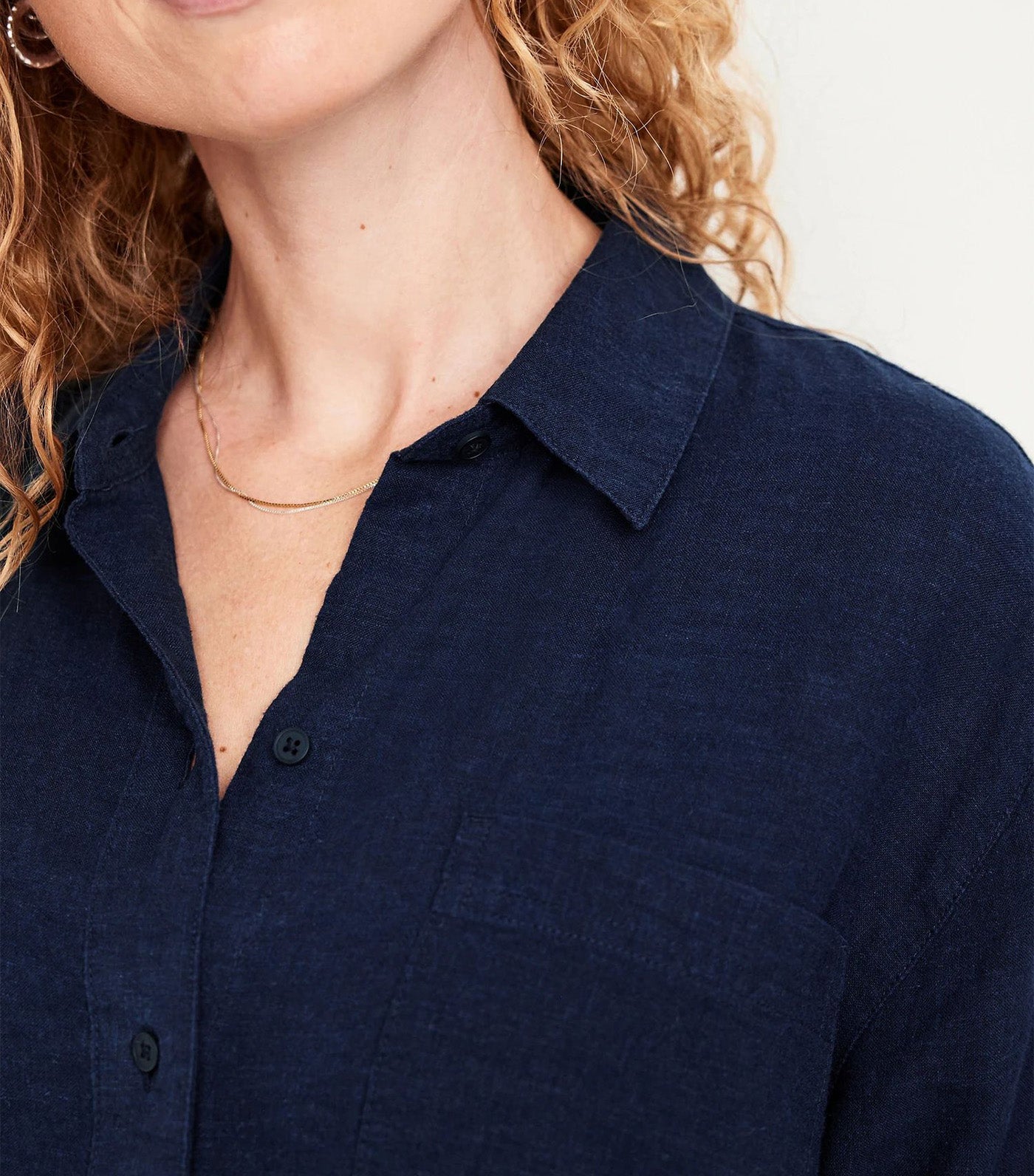 Button-Down Linen-Blend Striped Shirt for Women Indigo