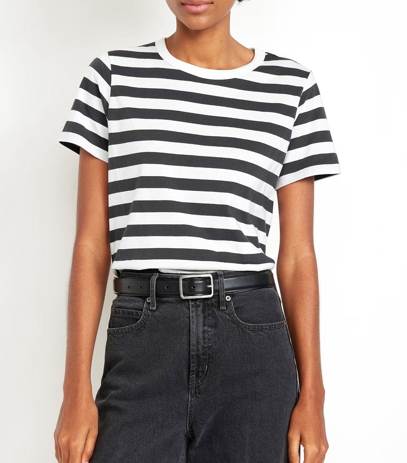 EveryWear Crew-Neck Striped T-Shirt for Women Black White Stripe