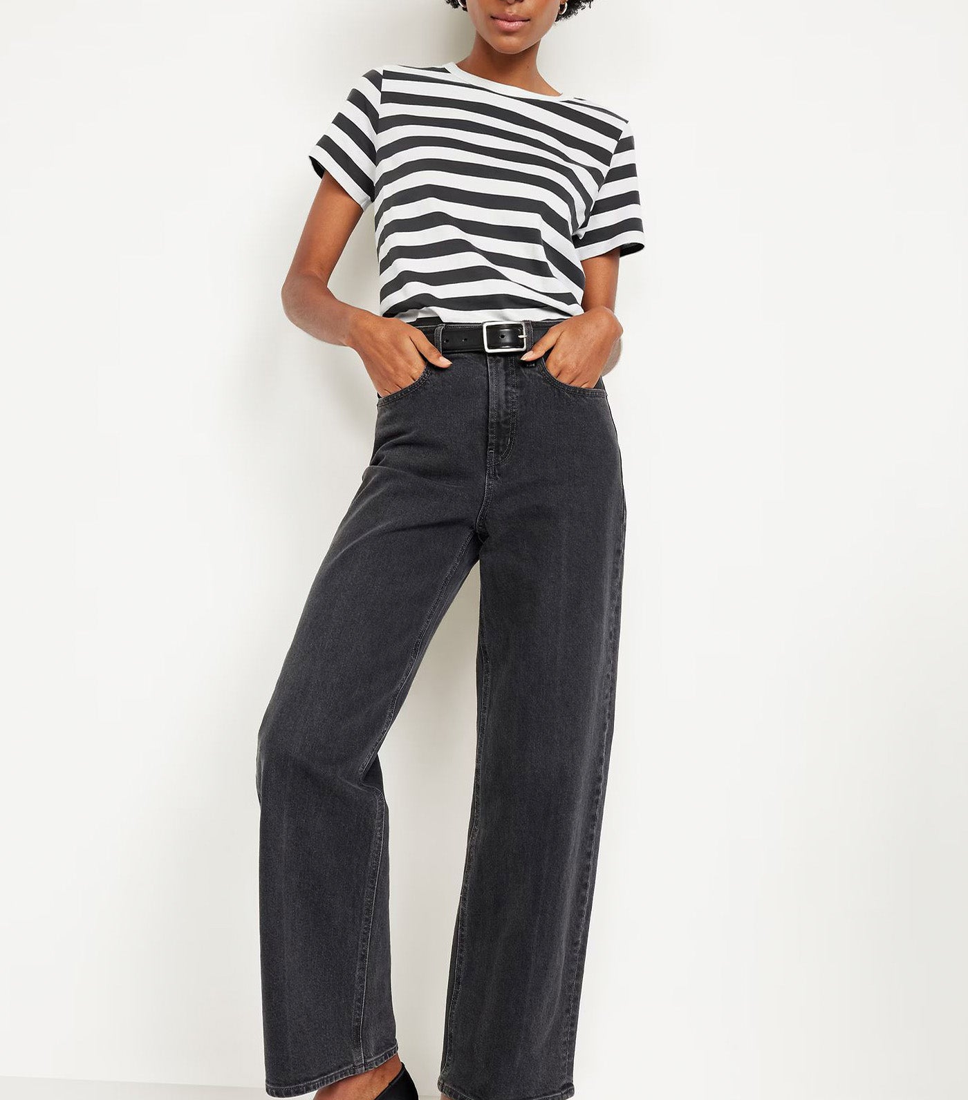 EveryWear Crew-Neck Striped T-Shirt for Women Black White Stripe