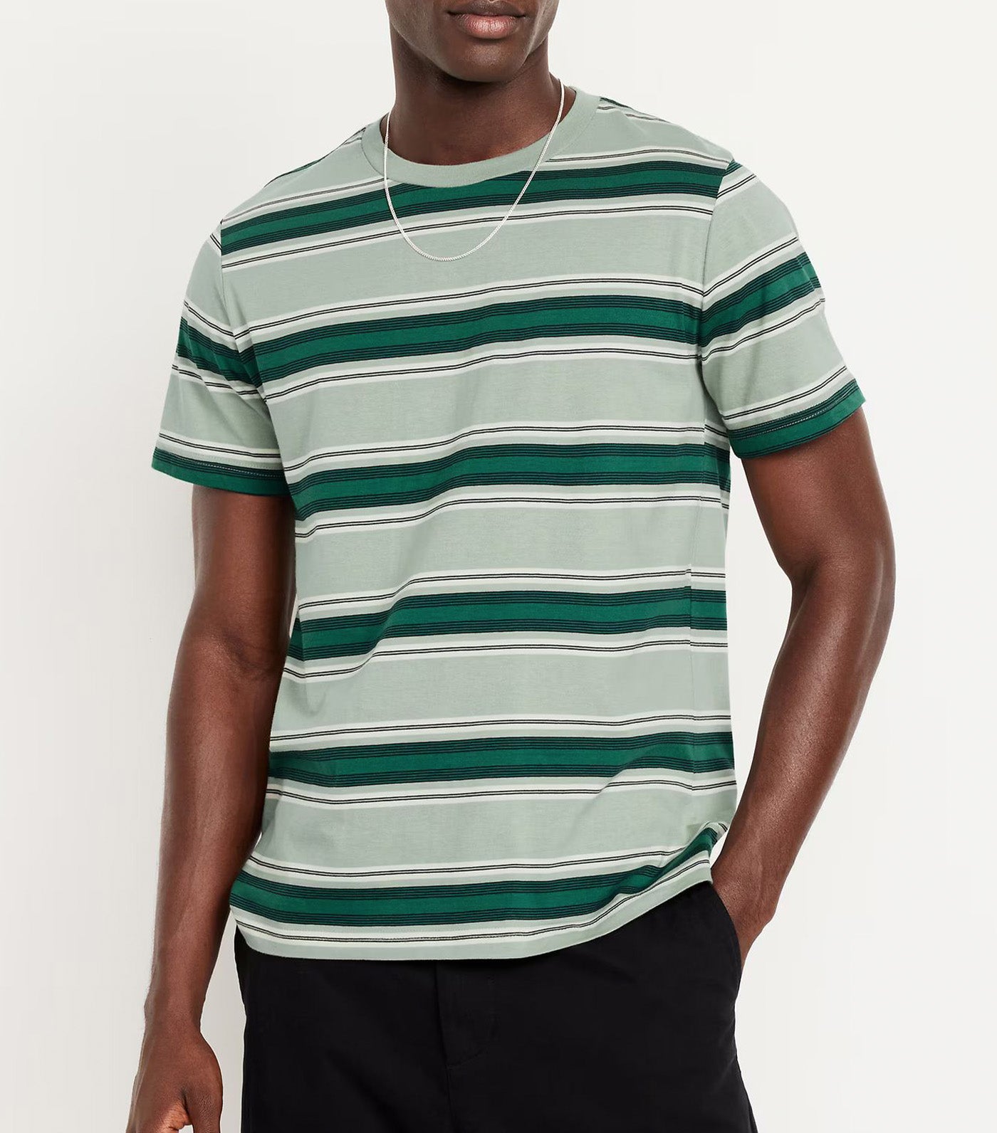 Crew-Neck Striped T-Shirt for Men Green Stripe