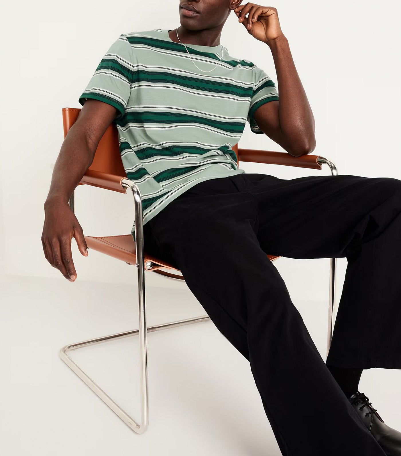 Crew-Neck Striped T-Shirt for Men Green Stripe