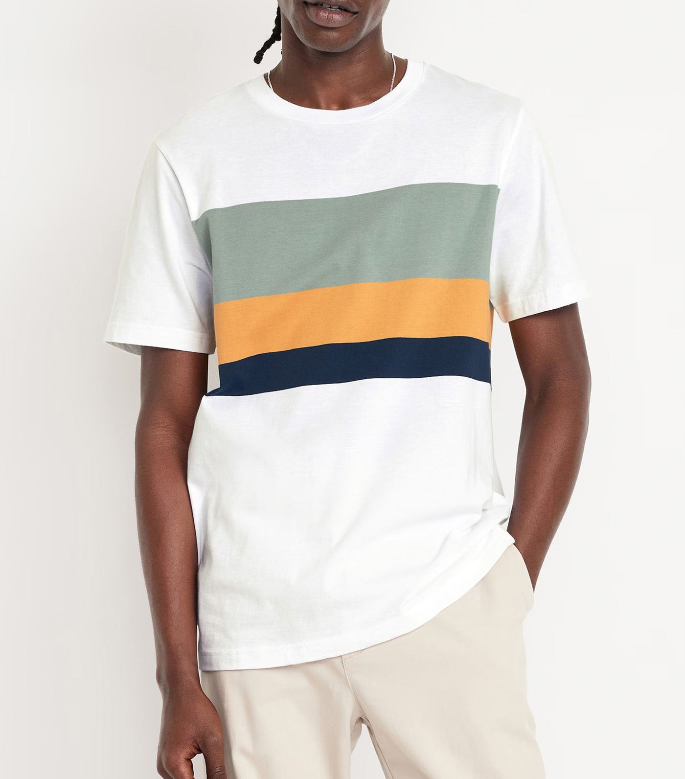 Crew-Neck Striped T-Shirt for Men Teal Stripe