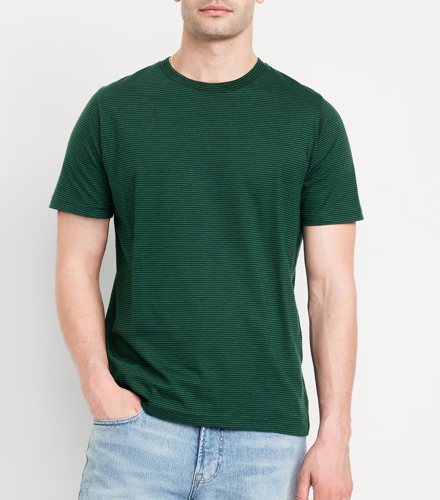 Crew-Neck Striped T-Shirt for Men Small Green Stripe