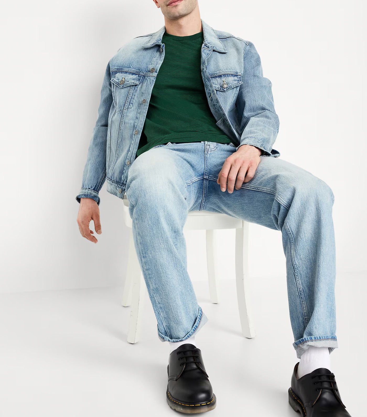 Crew-Neck Striped T-Shirt for Men Small Green Stripe