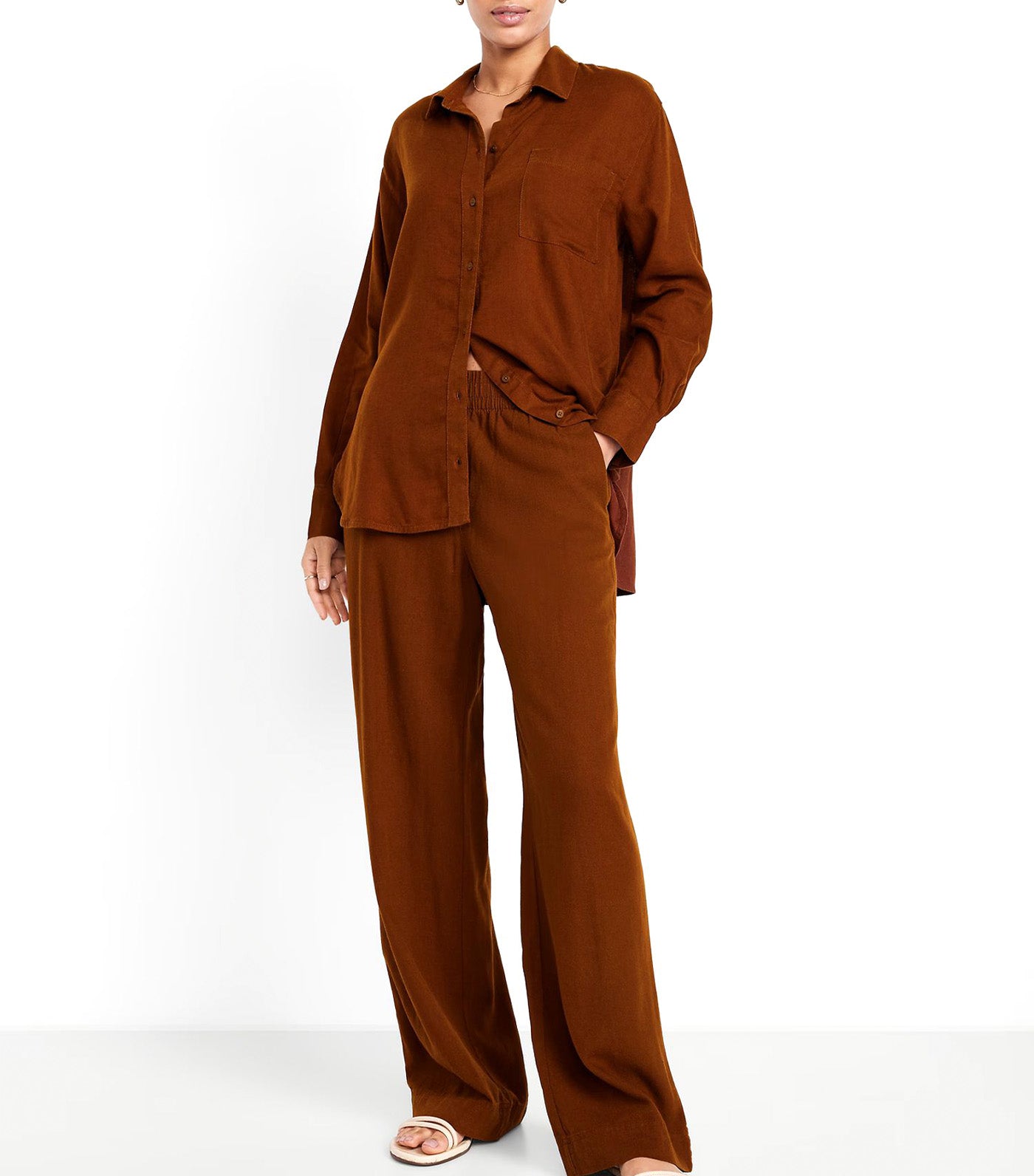 High-Waisted Linen-Blend Wide-Leg Pants for Women