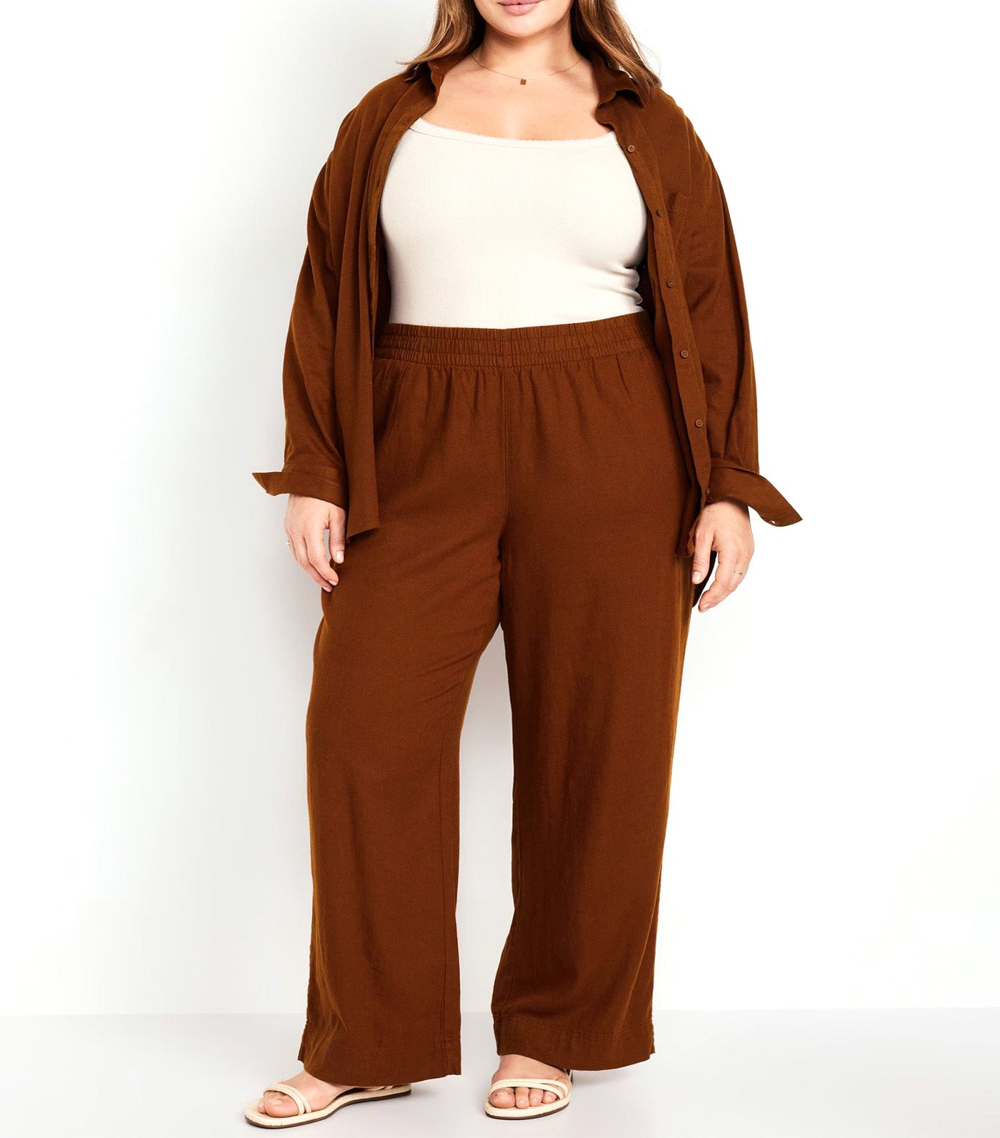High-Waisted Linen-Blend Wide-Leg Pants for Women