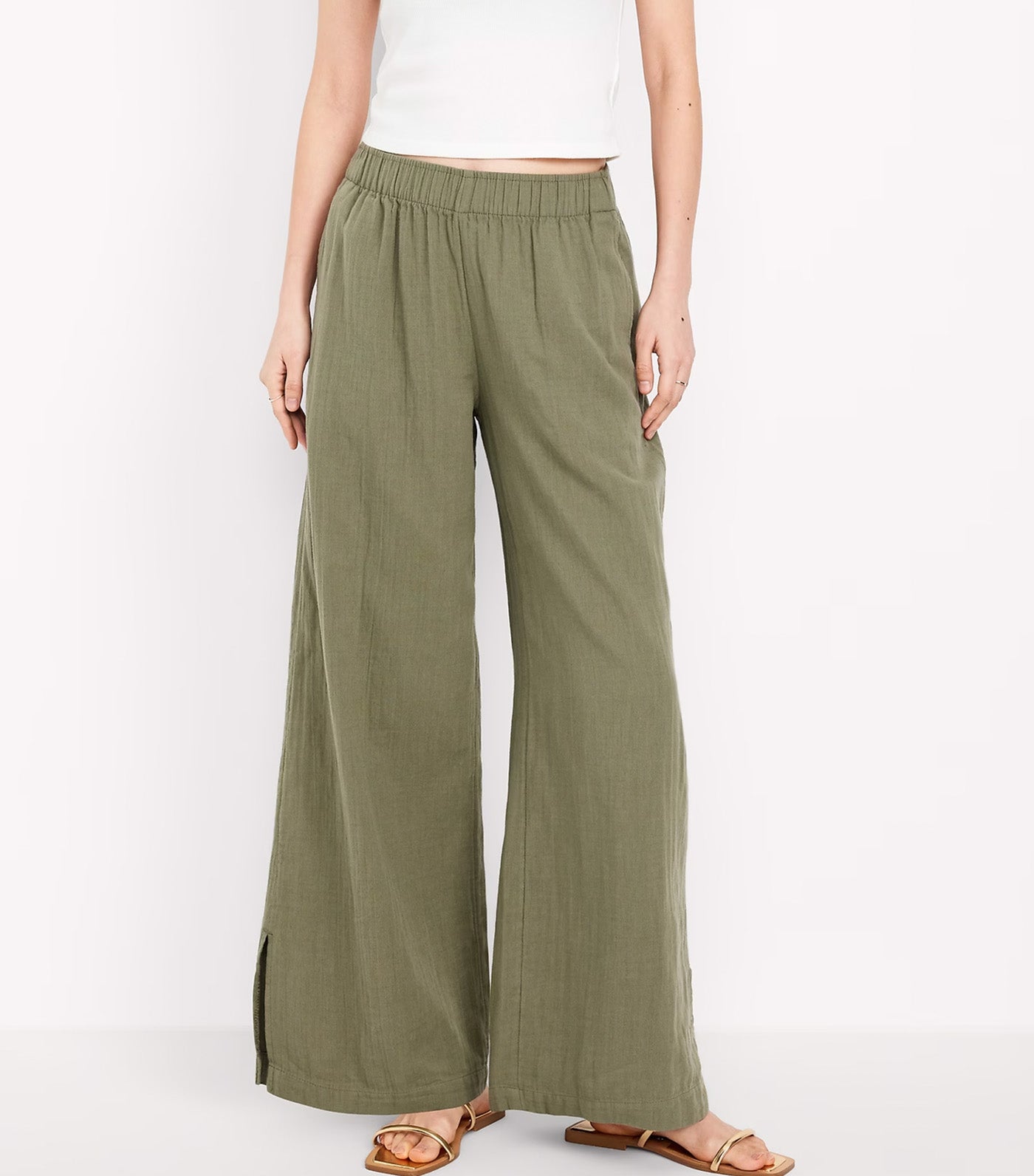 High-Waisted Crinkle Gauze Wide-Leg Pants for Women Bare Ground