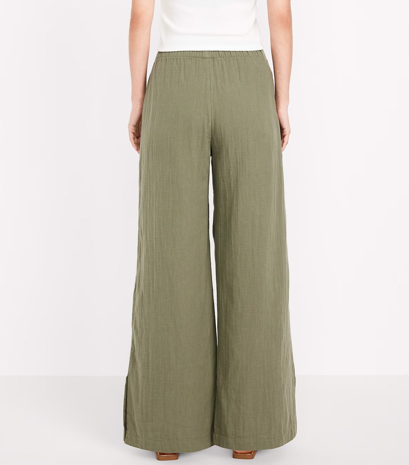 High-Waisted Crinkle Gauze Wide-Leg Pants for Women Bare Ground