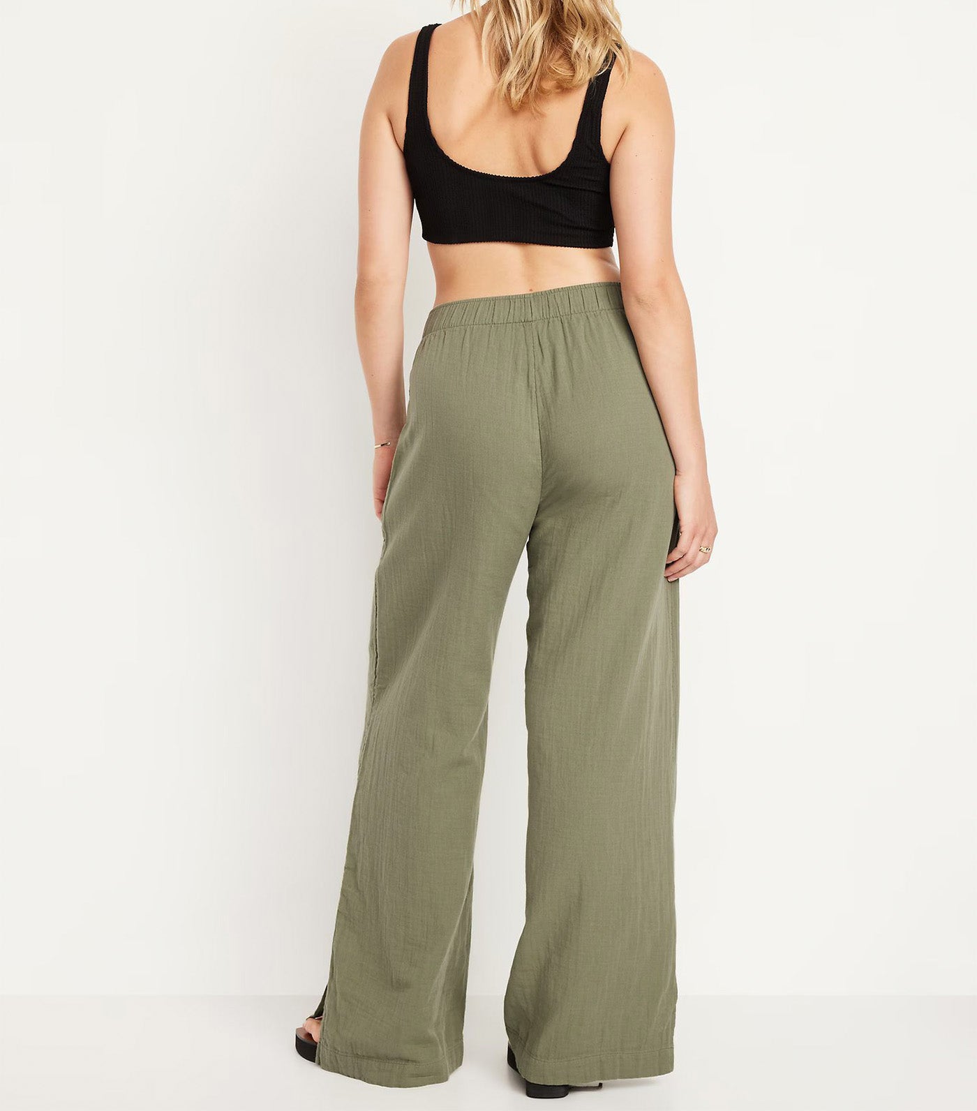High-Waisted Crinkle Gauze Wide-Leg Pants for Women Bare Ground