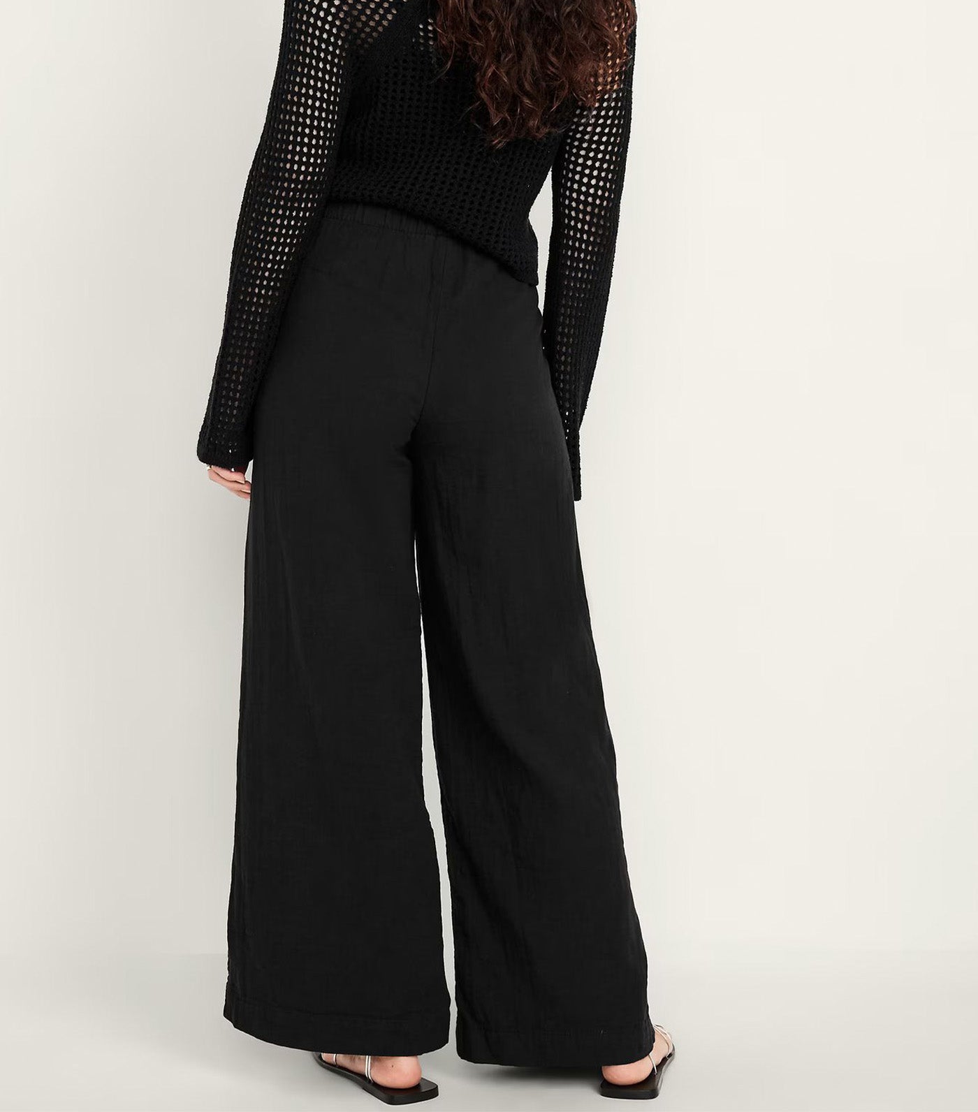 High-Waisted Crinkle Gauze Wide-Leg Pants for Women Black Jack