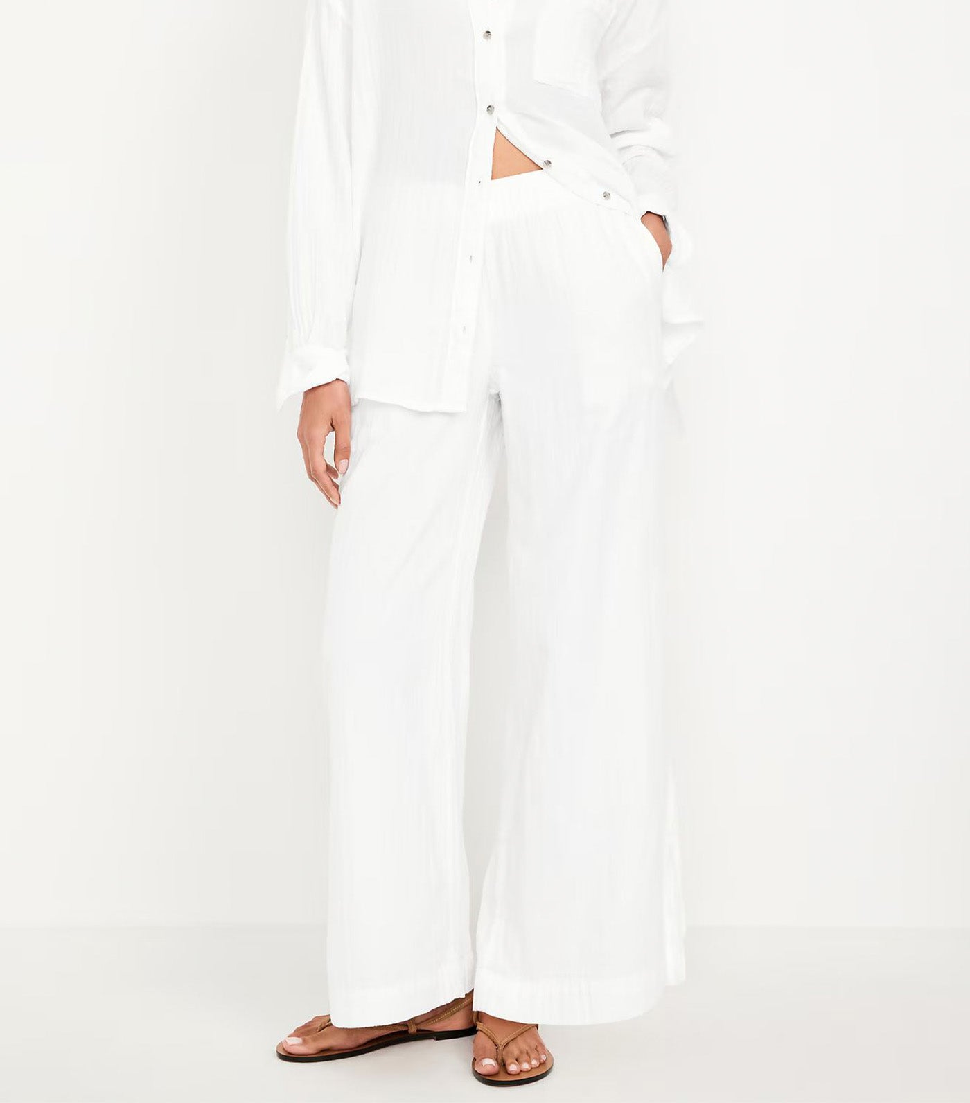 High-Waisted Crinkle Gauze Wide-Leg Pants for Women Calla Lily 2