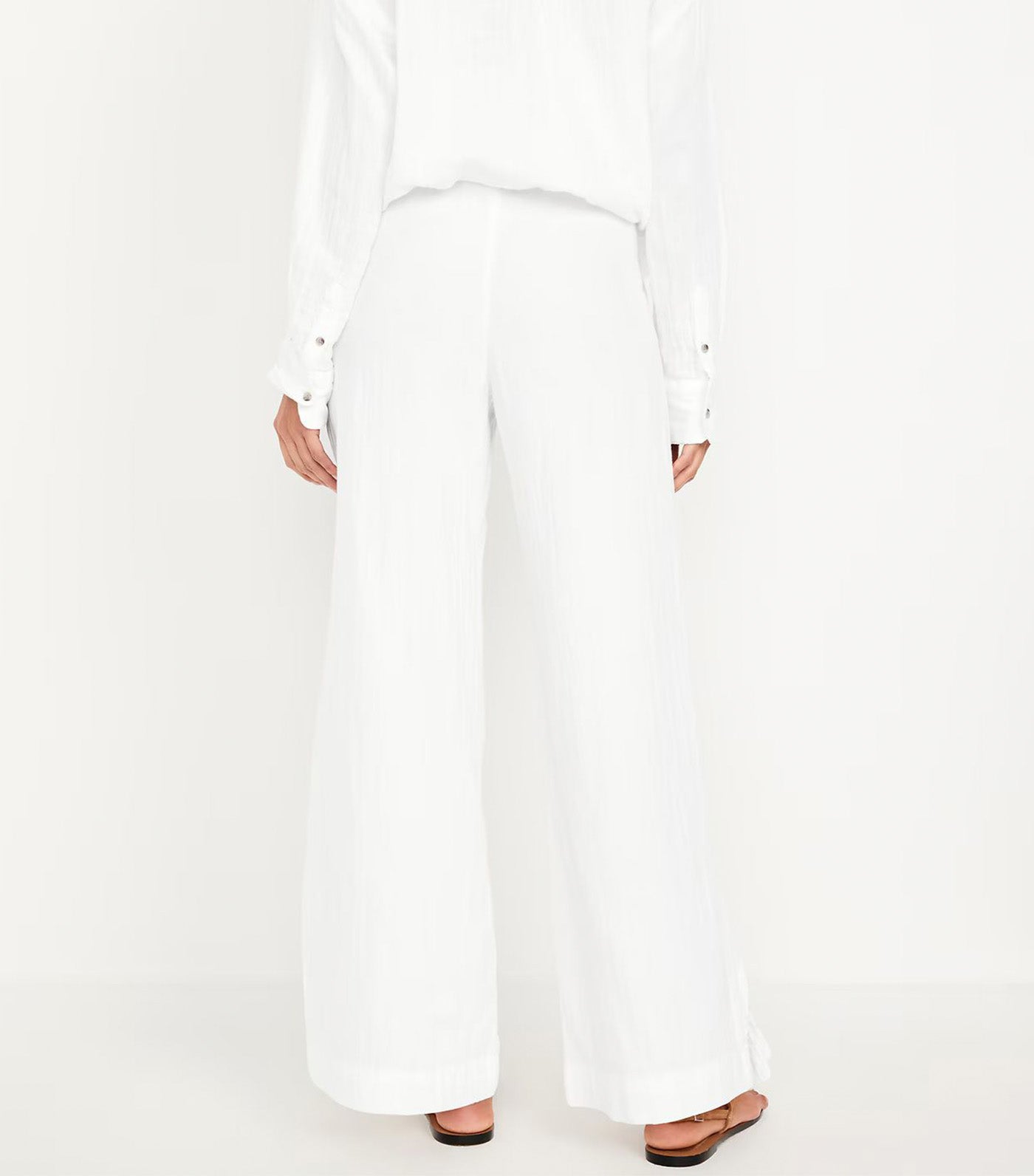 High-Waisted Crinkle Gauze Wide-Leg Pants for Women Calla Lily 2