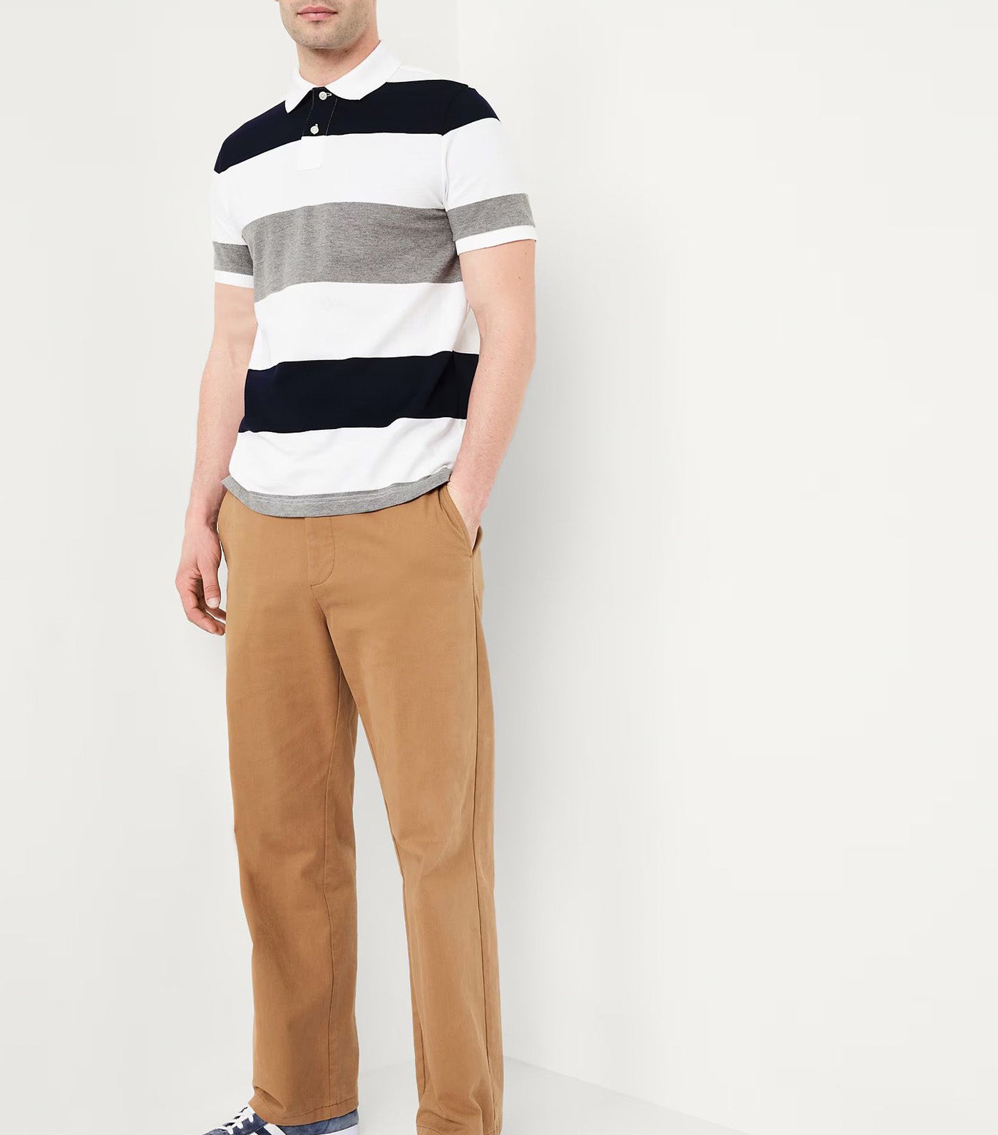 Classic Fit Striped Pique Polo for Men Gray/Navy Stripe