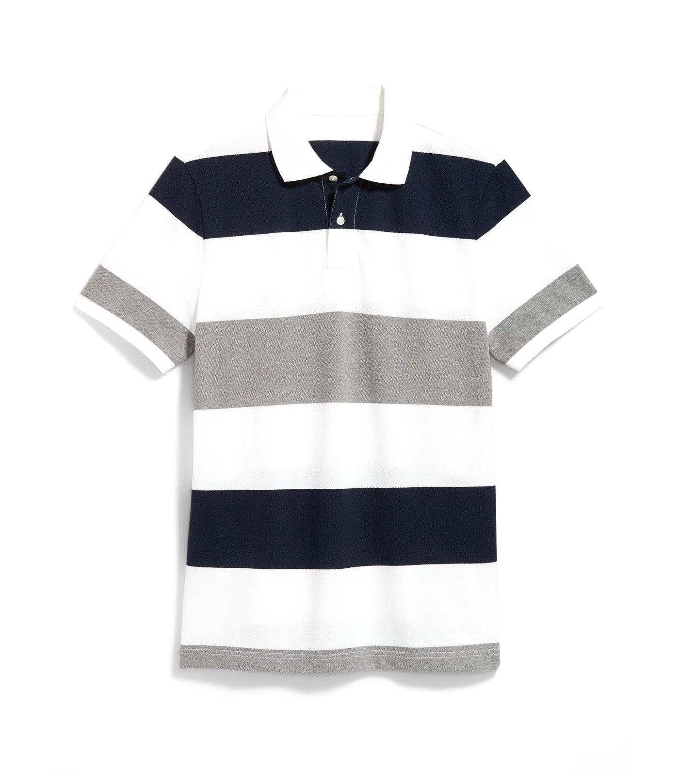 Classic Fit Striped Pique Polo for Men Gray/Navy Stripe