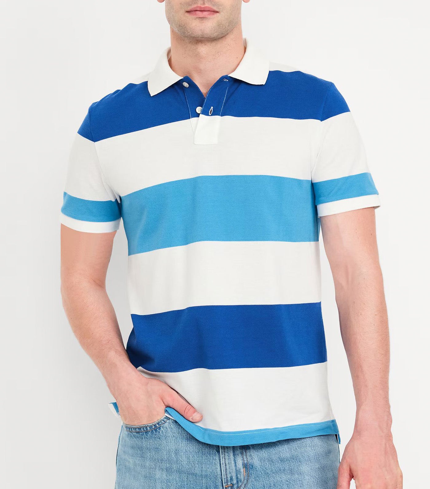 Classic Fit Striped Pique Polo for Men Blue Stripe