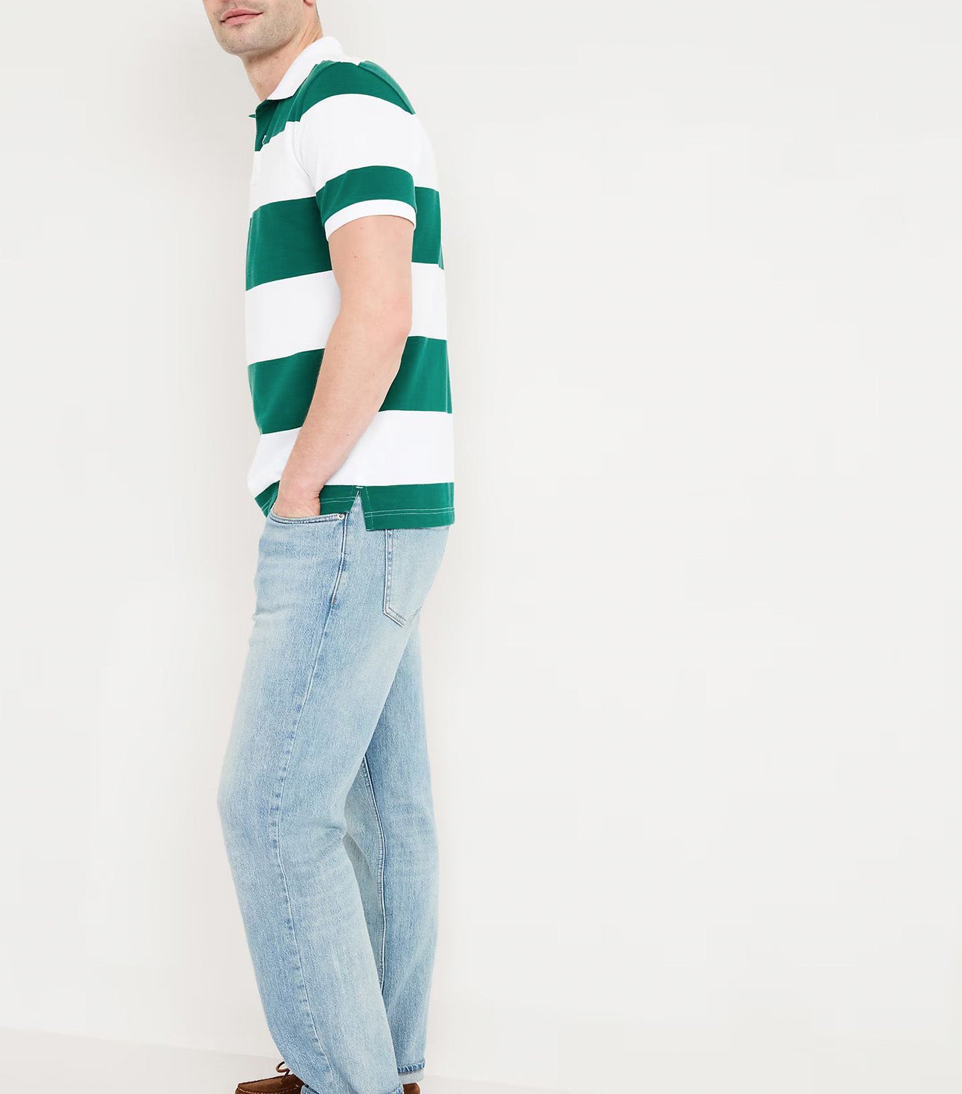 Classic Fit Striped Pique Polo for Men Green Stripe