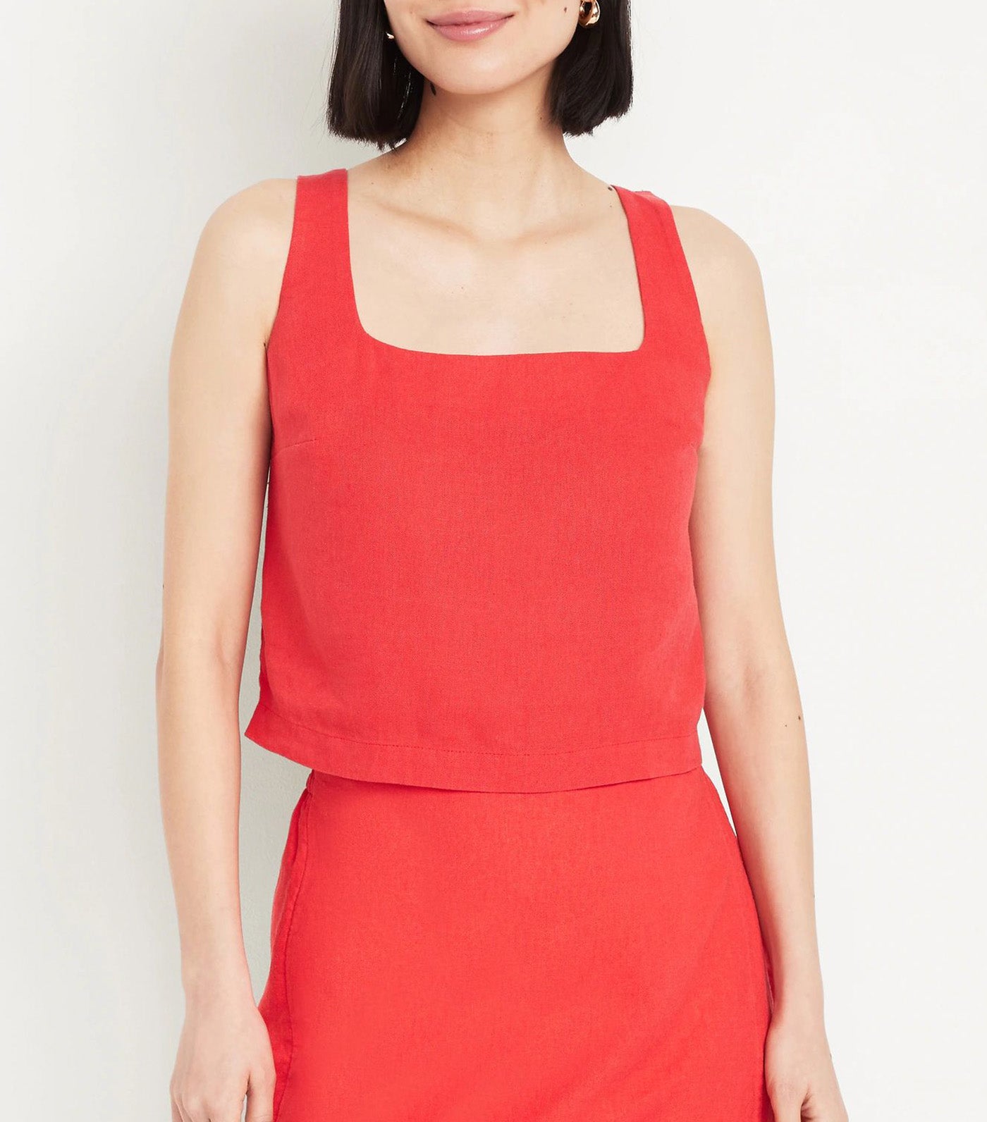 Square-Neck Linen-Blend Crop Tank Top for Women