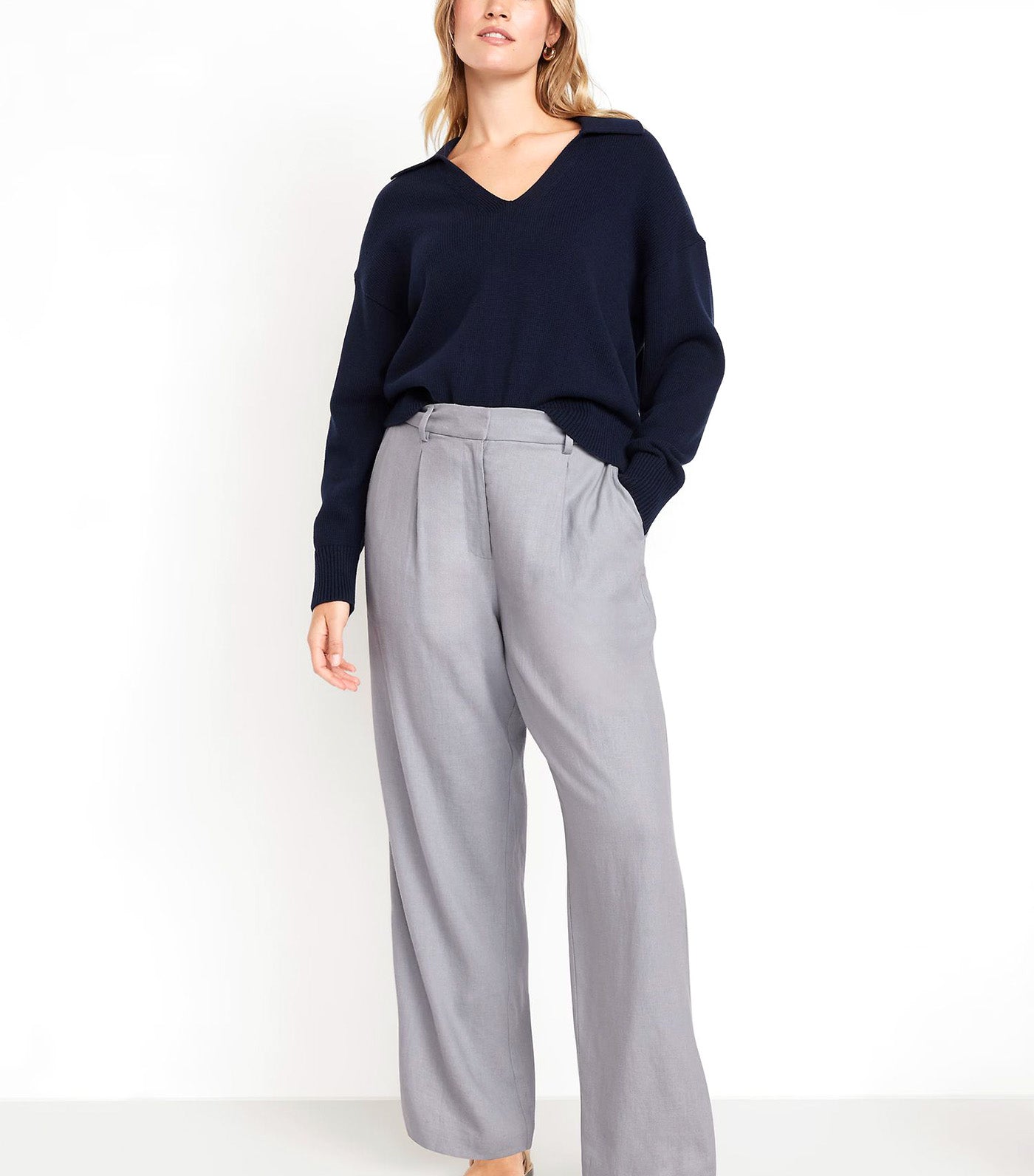 Extra High-Waisted Linen-Blend Wide-Leg Trouser Pants for Women Silver Sage