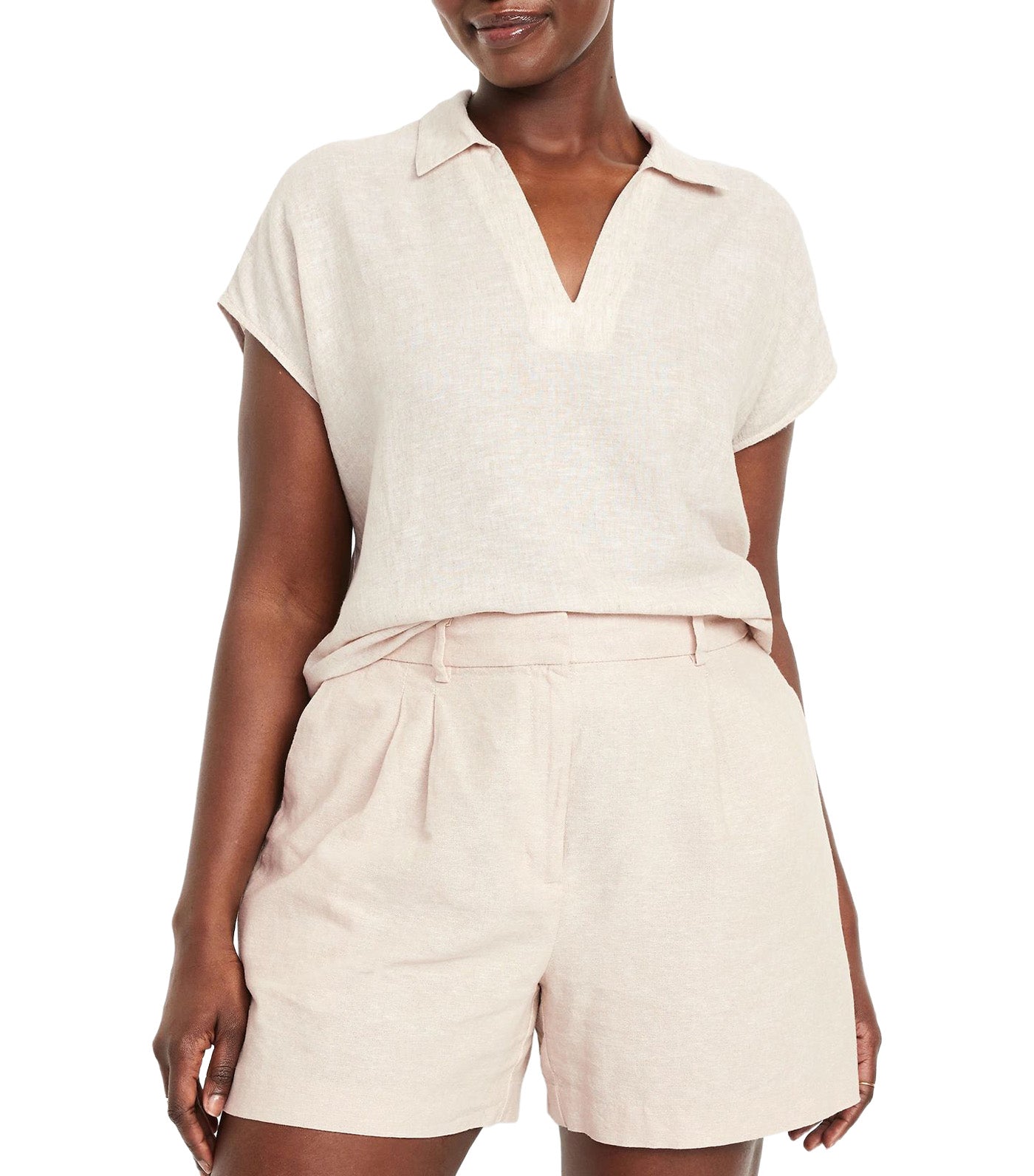 Linen-Blend Cropped Popover Shirt for Women