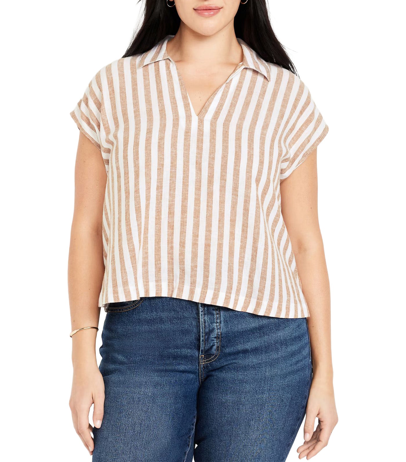 Linen-Blend Cropped Popover Shirt for Women