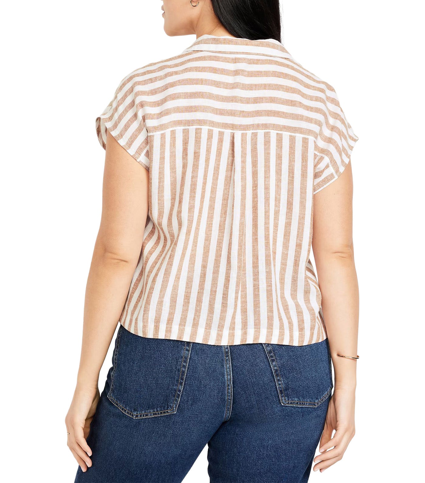Linen-Blend Cropped Popover Shirt for Women