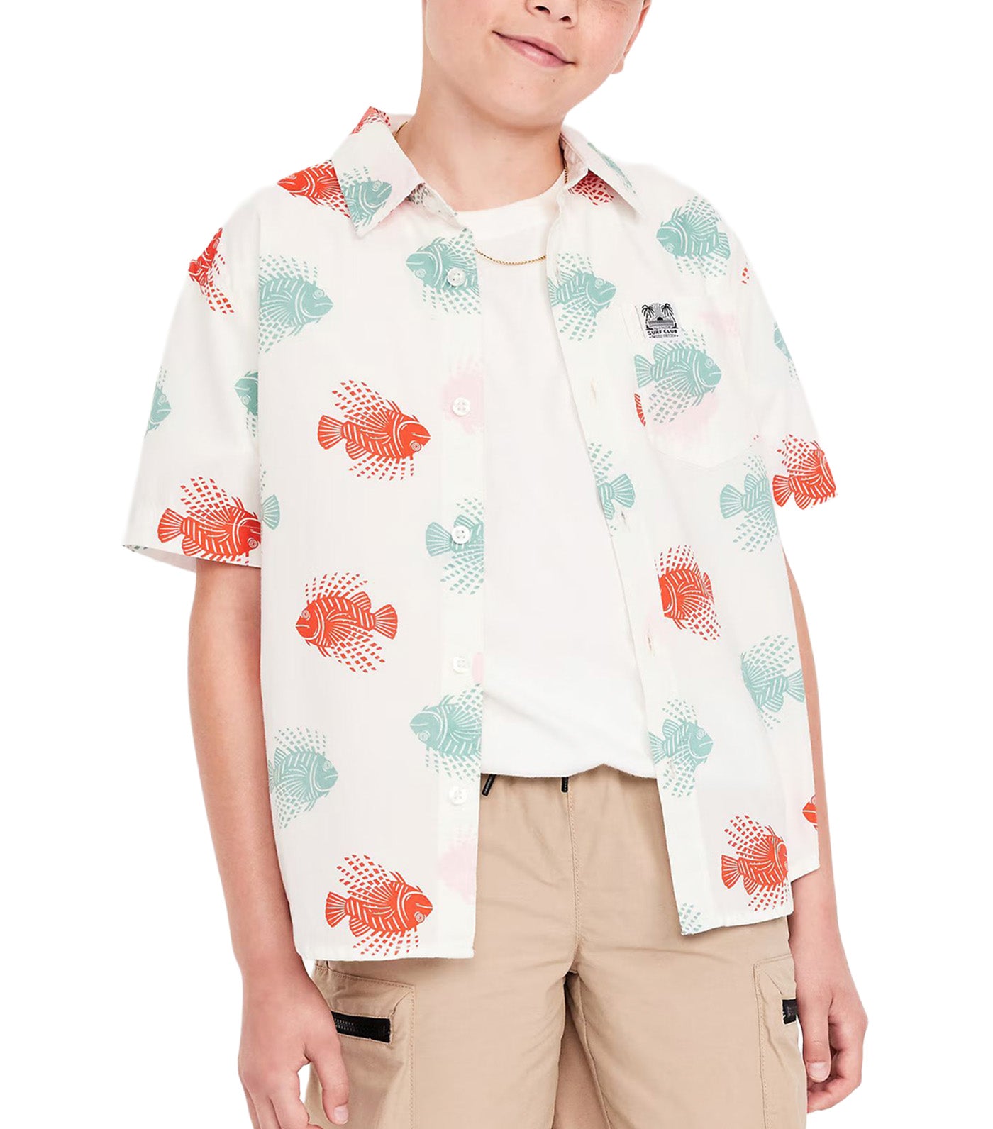 Printed Short-Sleeve Poplin Pocket Shirt for Boys
