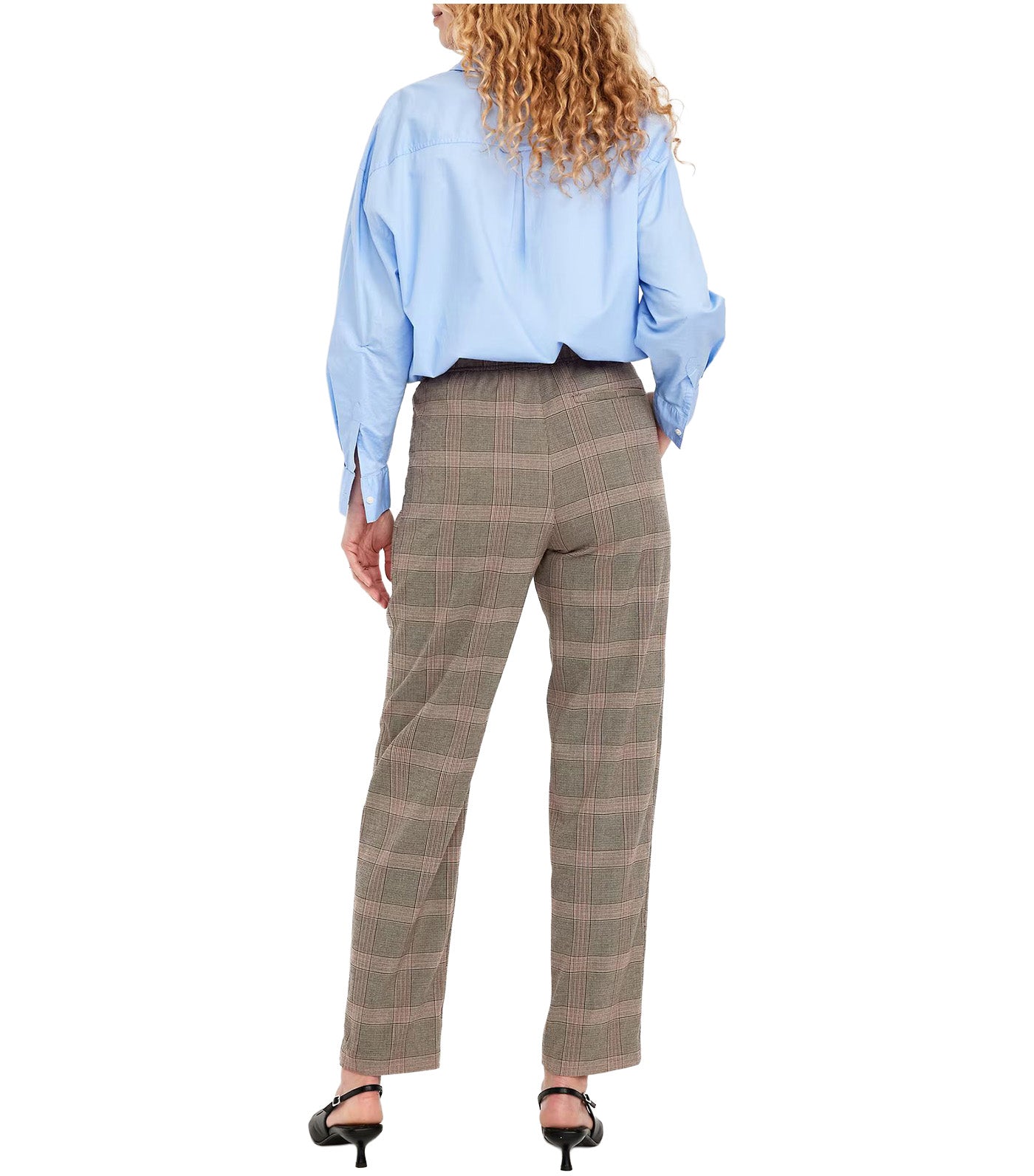 High-Waisted Billie Straight Plaid Ankle Pants for Women Brown Plaid