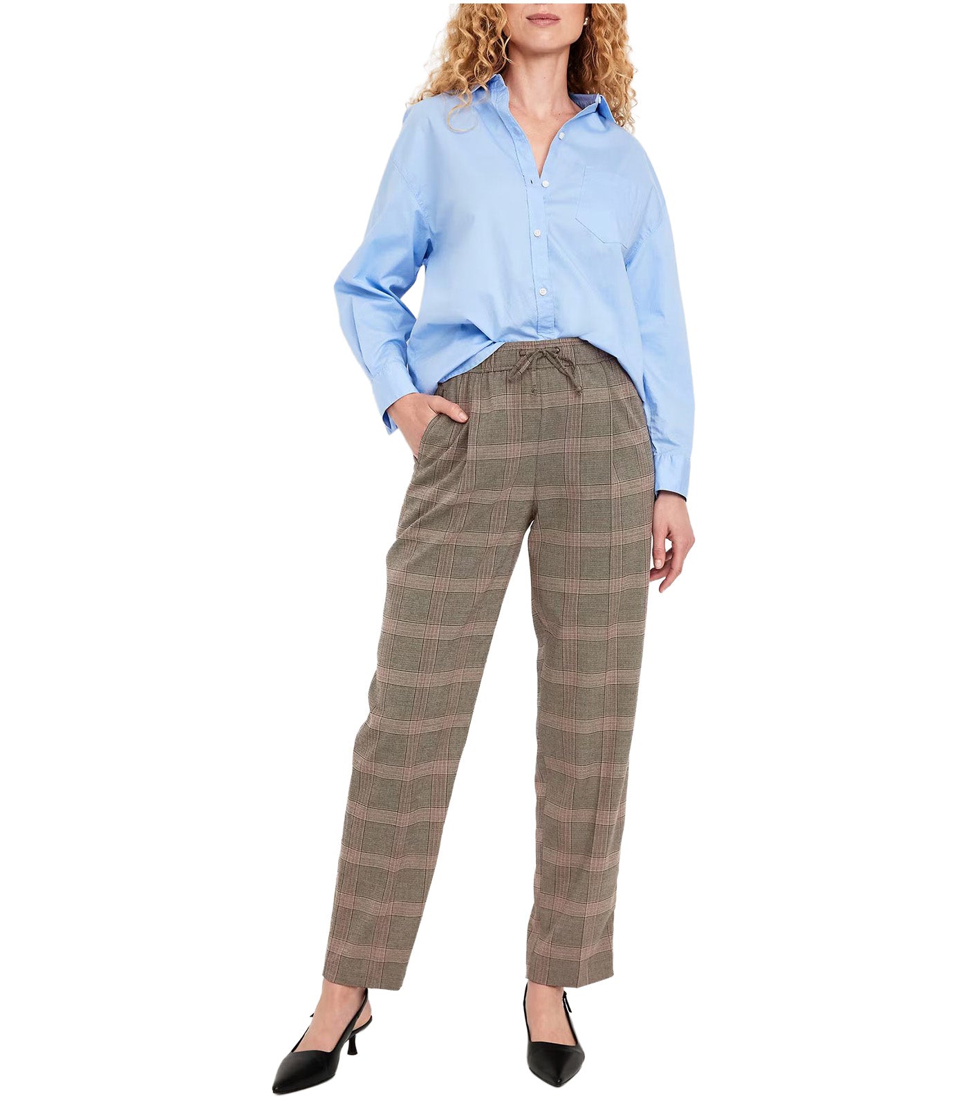 High-Waisted Billie Straight Plaid Ankle Pants for Women Brown Plaid