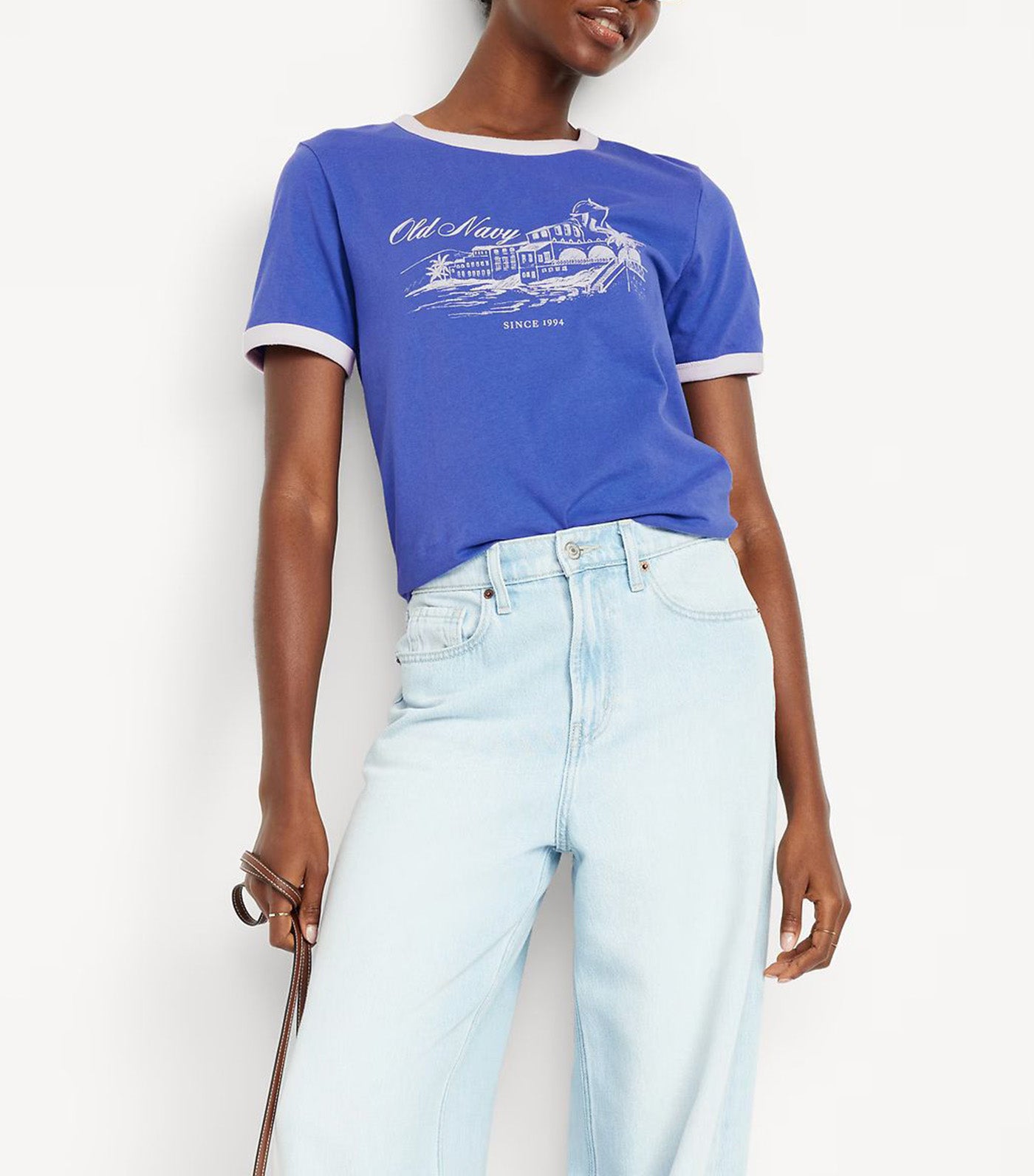 EveryWear Logo-Graphic Ringer T-Shirt for Women Crayon Blue