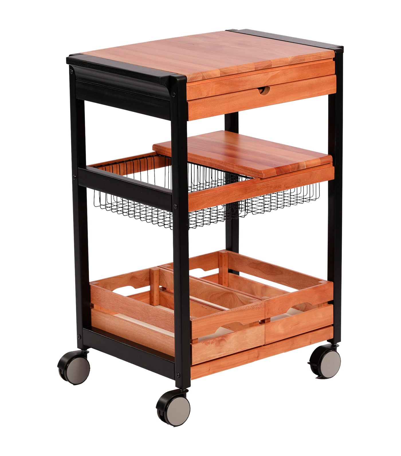 BBQ Serving Cart Mahogany Wood with Drawer