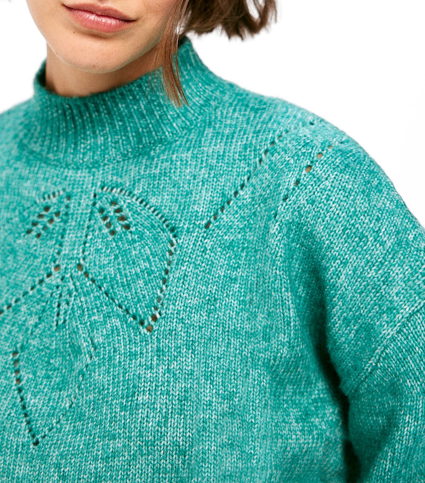Openwork Leaf Sweater Green