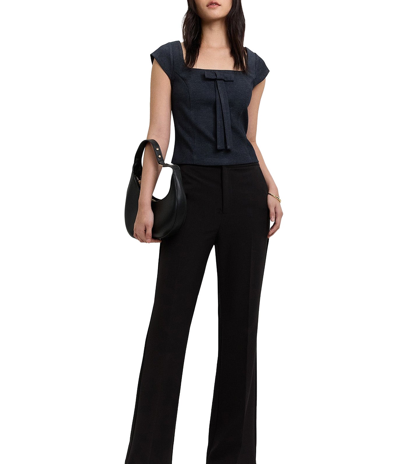 Square Neck Bow Top Indigo